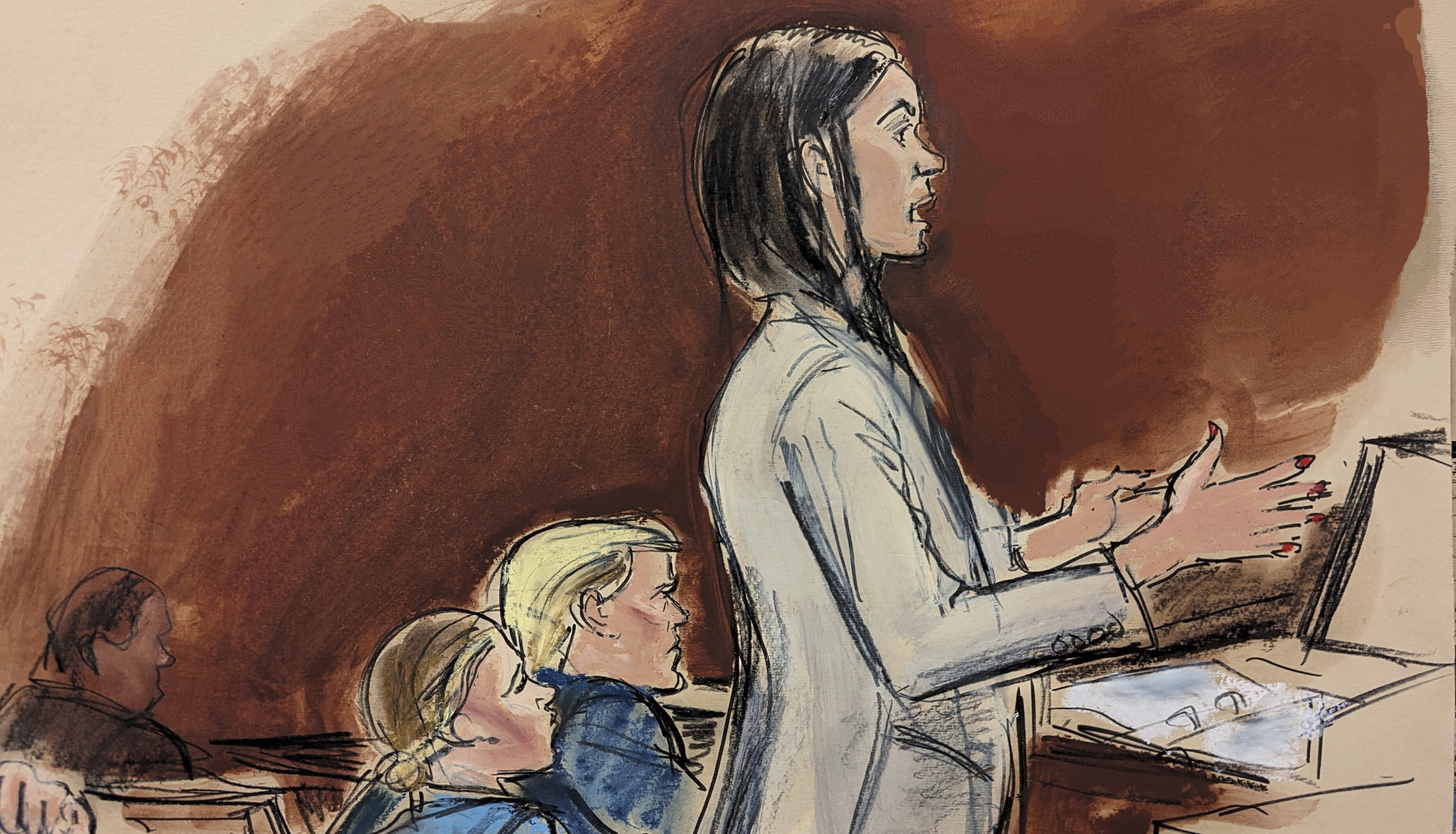 Attorney Shawn Crowley speaks in court on January 26,  in this courtroom sketch. 