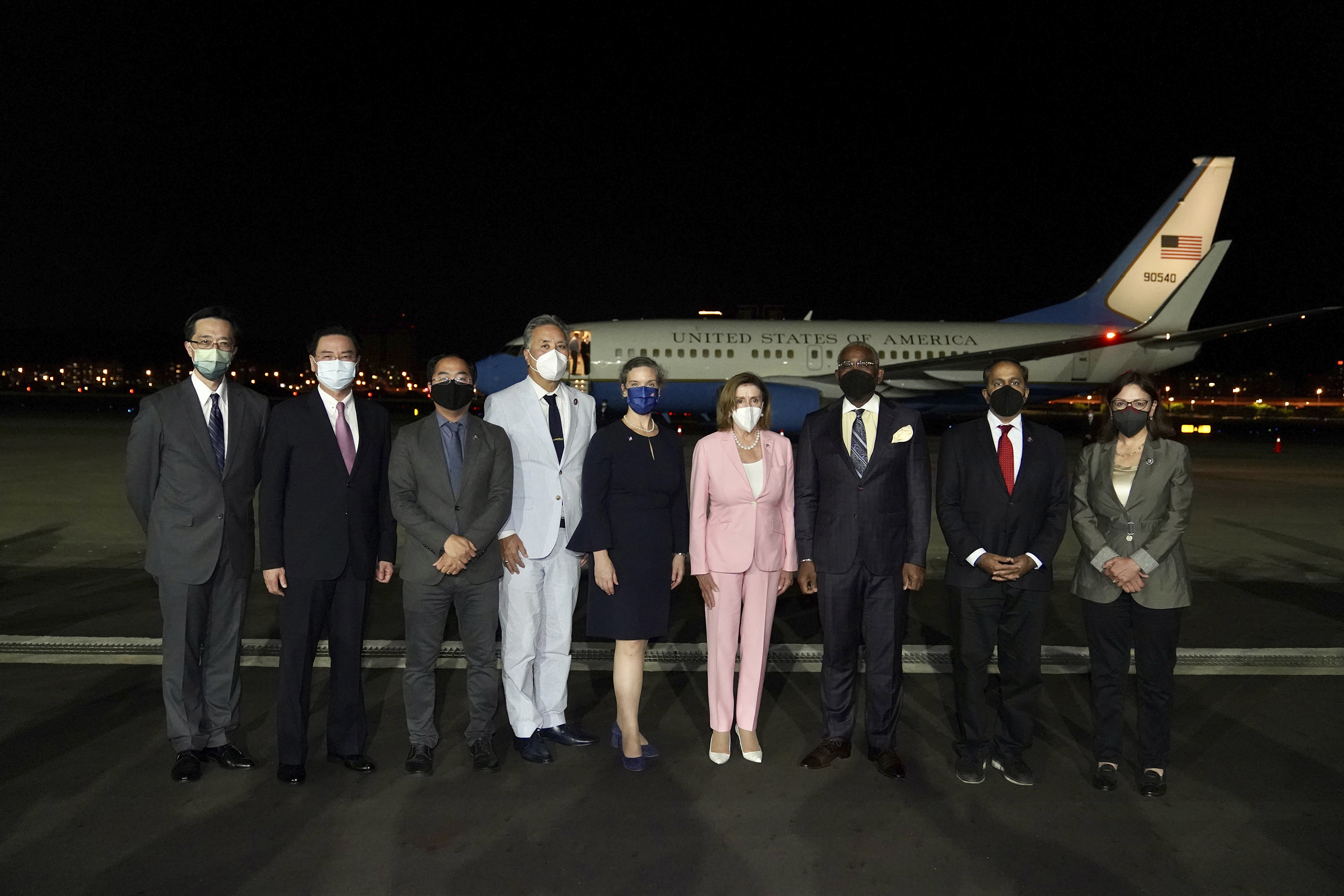 US House Speaker Nancy Pelosi arrives in Taipei, Taiwan on Tuesday.