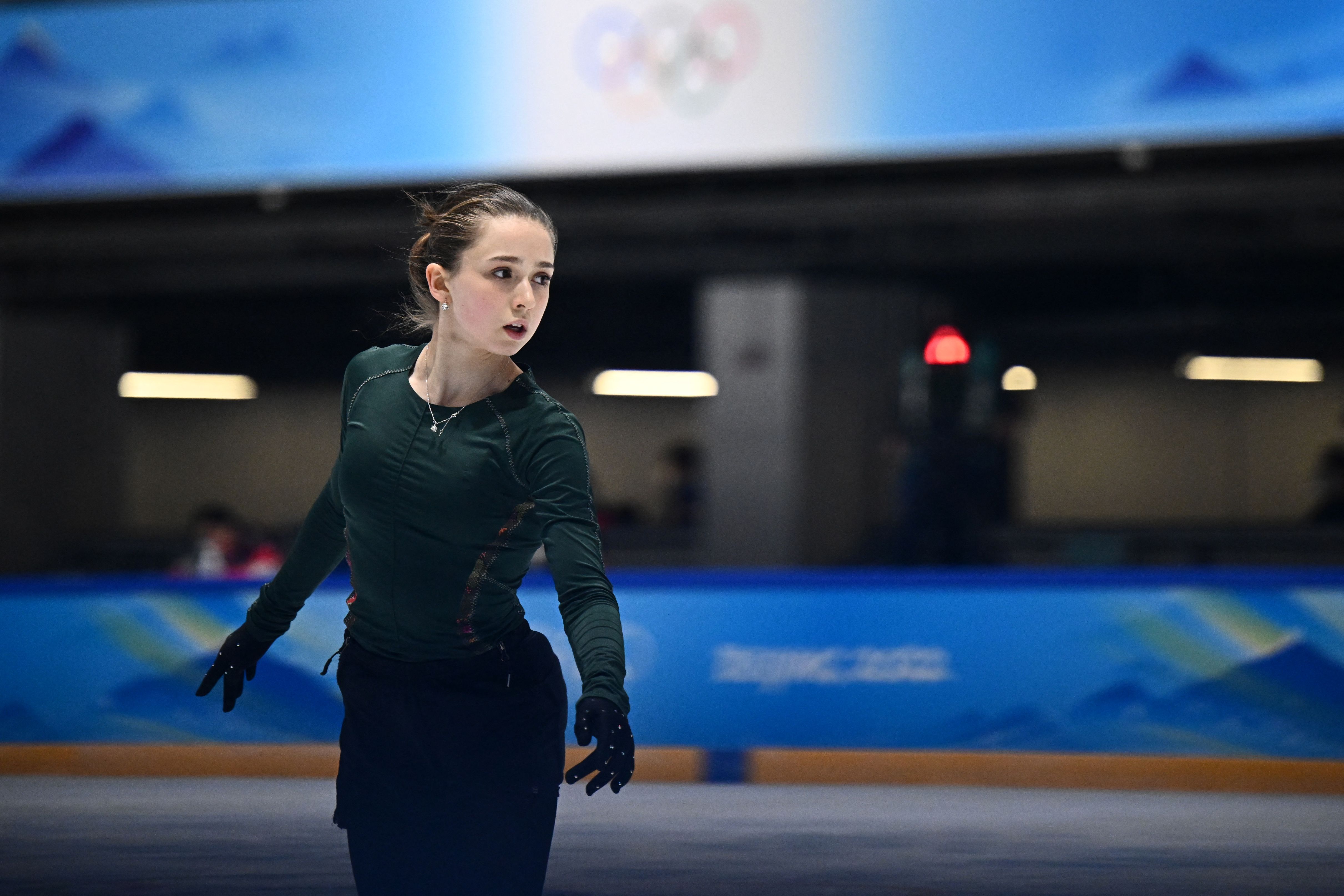 The ROC's Kamila Valieva attends a training session on February 14.