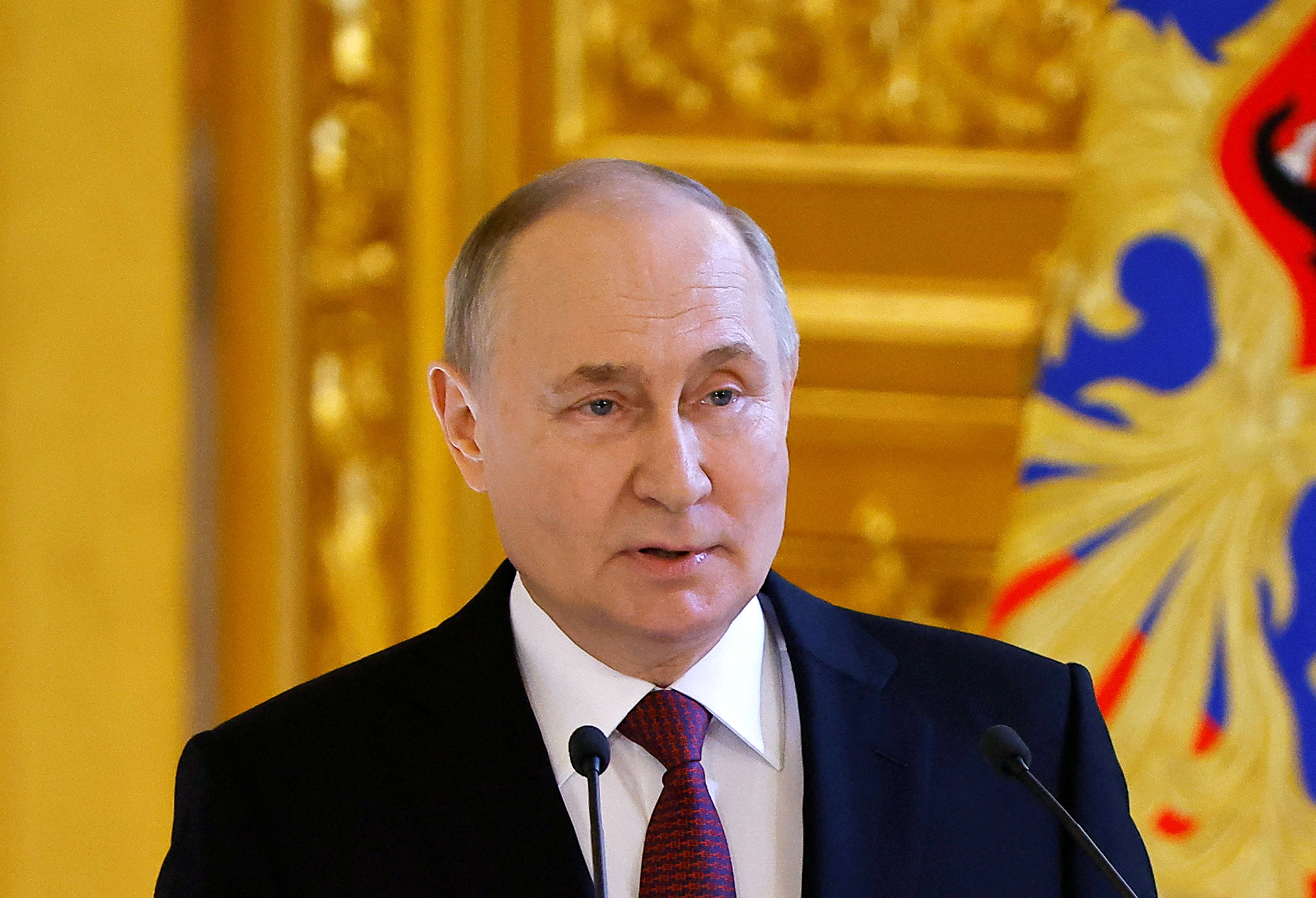 Russian President Vladimir Putin speaks during a meeting in Moscow on March 20.