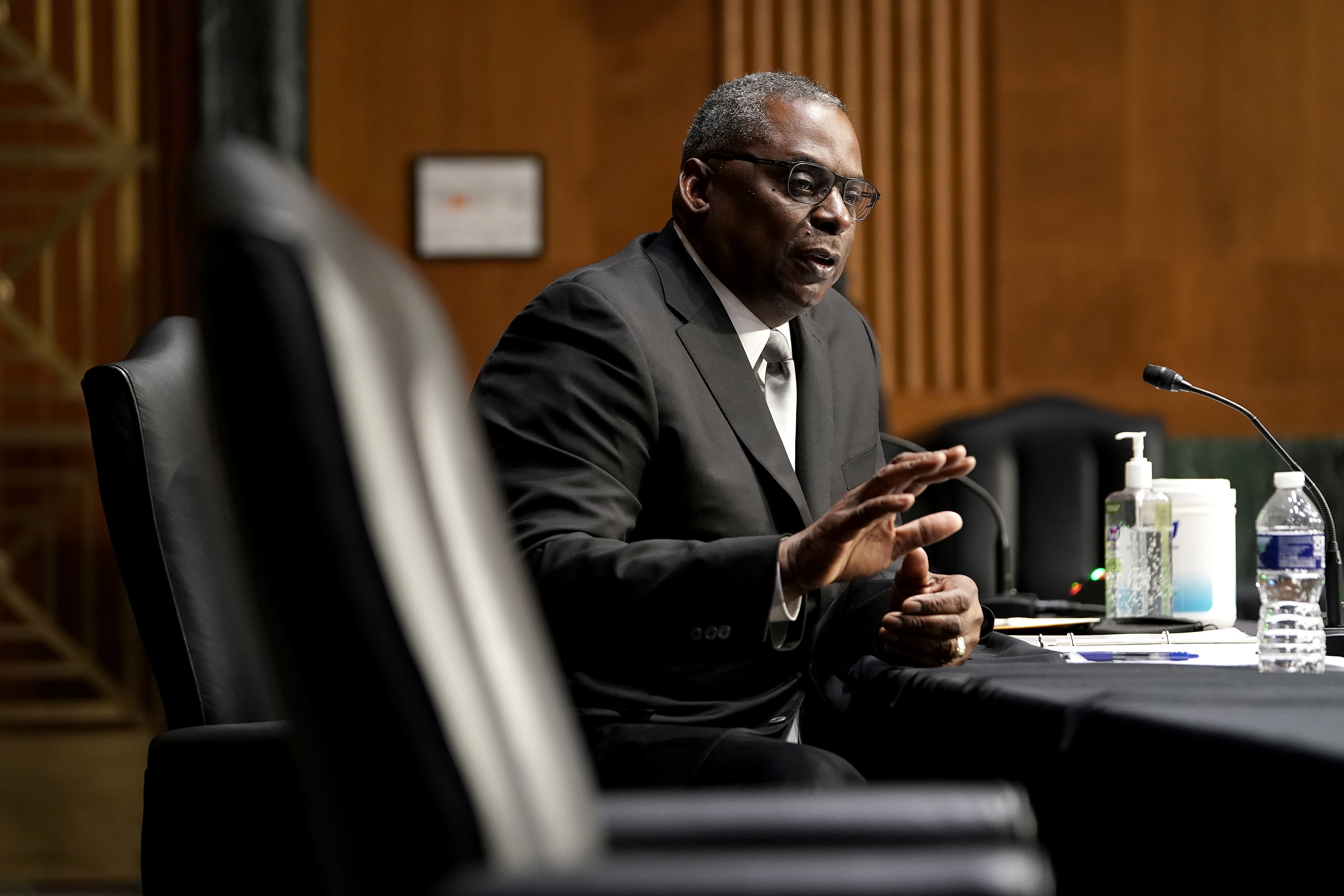 Retired General Lloyd Austin testifies before the Senate Armed Services Committee during his conformation hearing to be the next Secretary of Defense in the Dirksen Senate Office Building in Washington, DC, on January 19.
