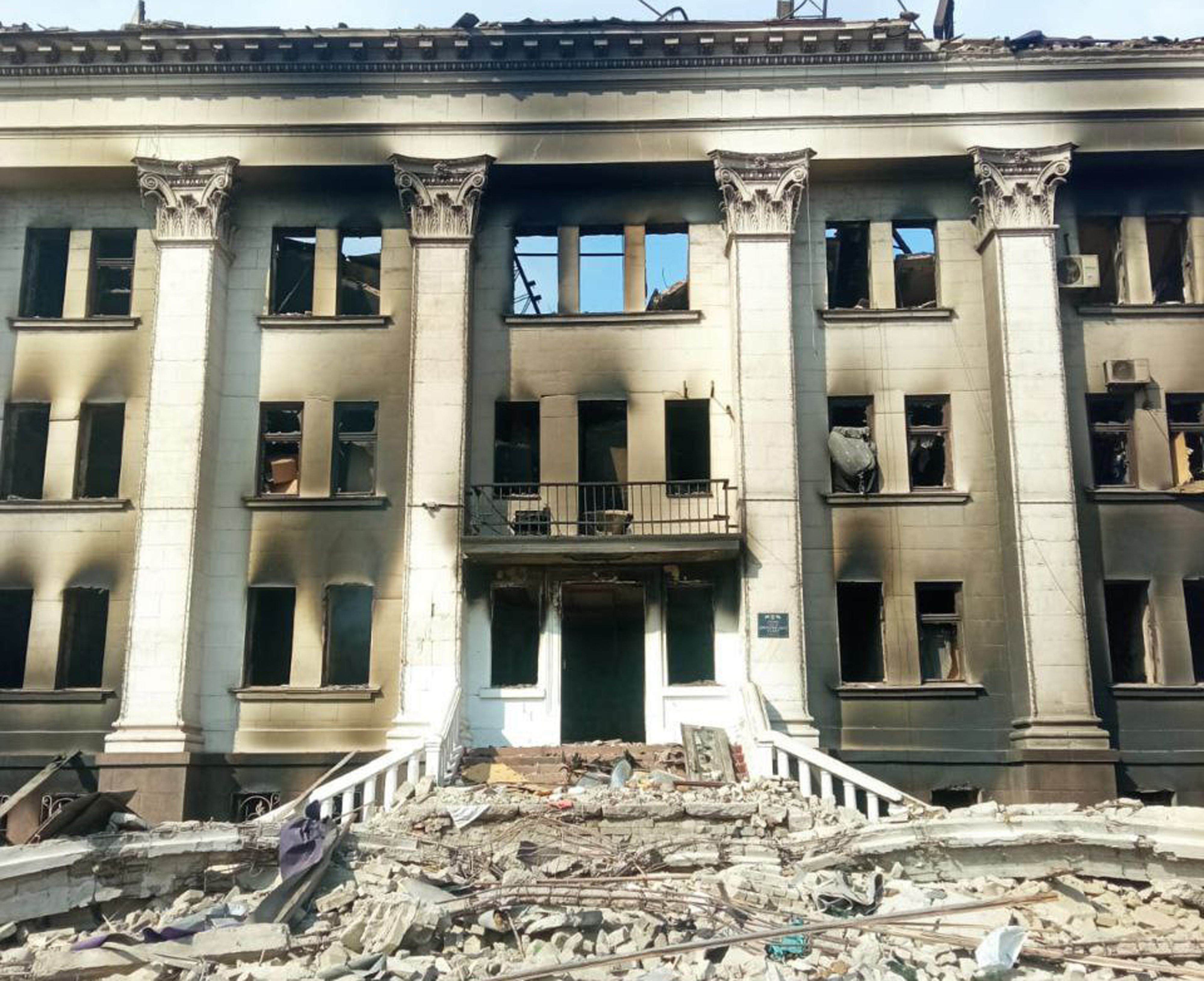 The damage is shown after the bombing of the theater in Mariupol on March 16.