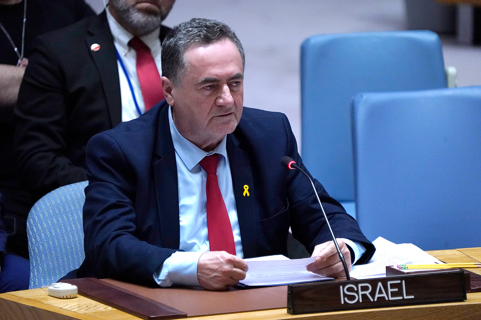 Israeli Minister for Foreign Affairs Israel Katz speaks at the United Nations Headquarters on March 11 in New York City. 