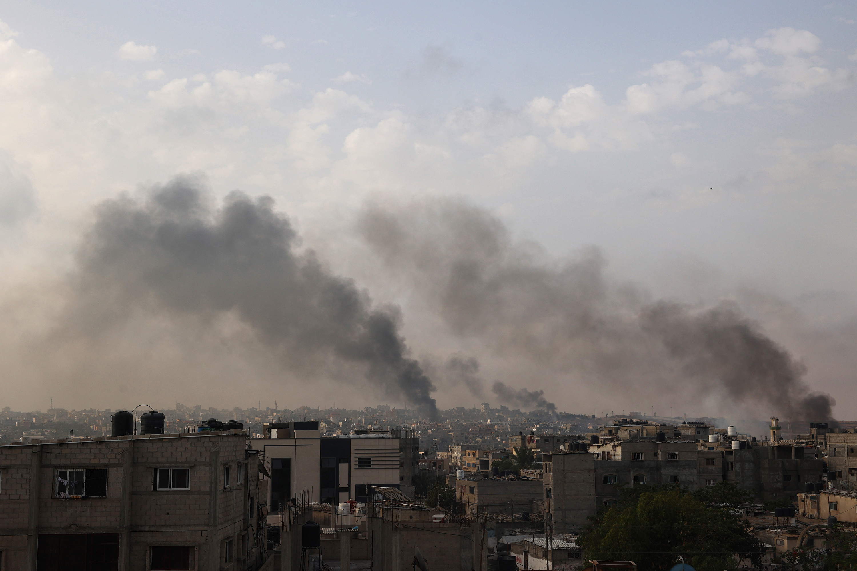 Smoke billows following Israeli strikes in Rafah on May 28.