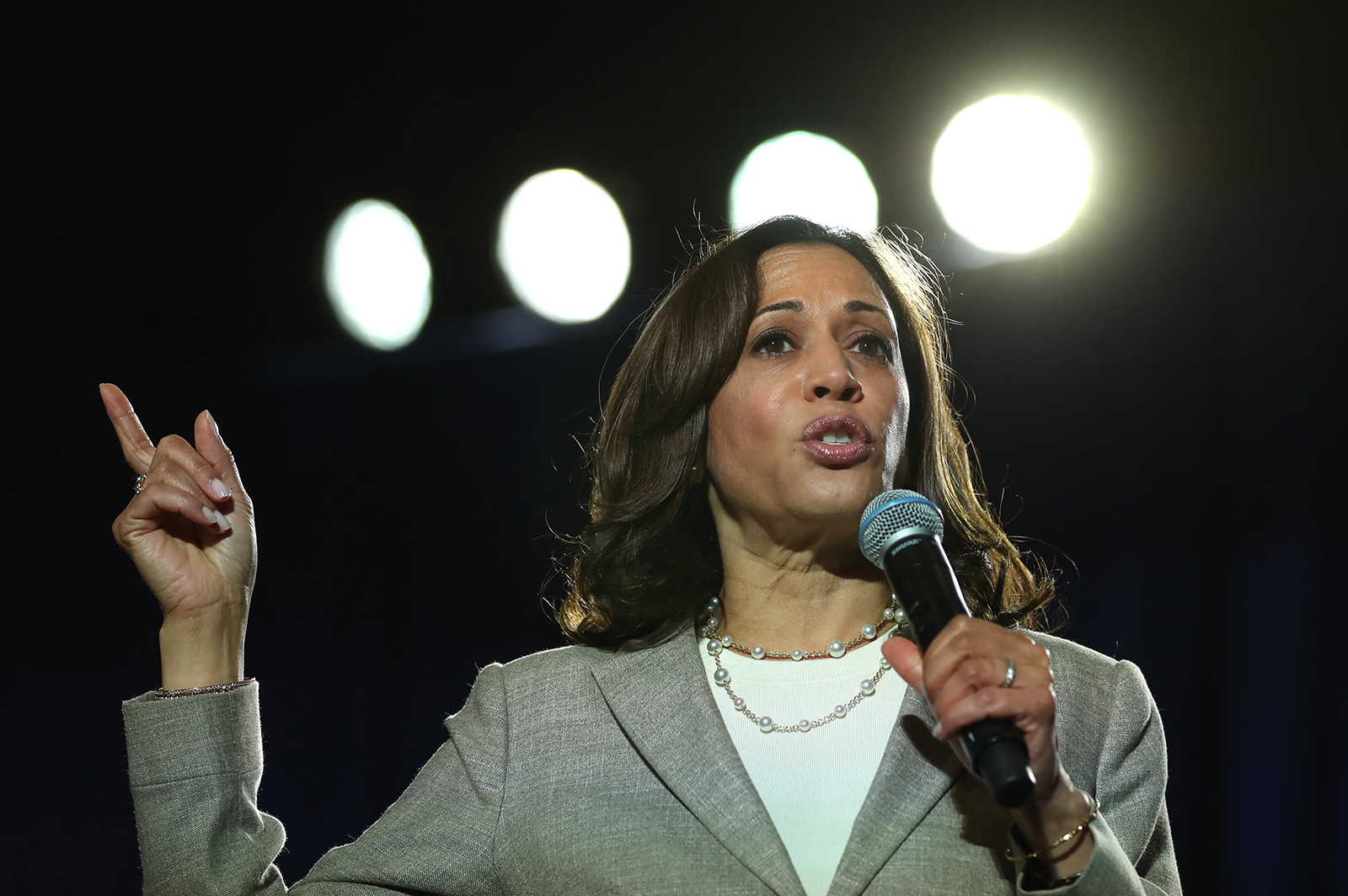 Sen. Kamala Harris speaks during the AARP and The Des Moines Register Iowa Presidential Candidate Forum on July 16, 2019 in Bettendorf, Iowa.