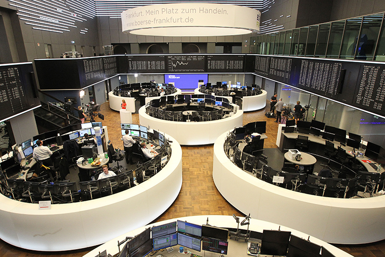 Traders work at the stock exchange in Frankfurt am Main, Germany, on June 15.