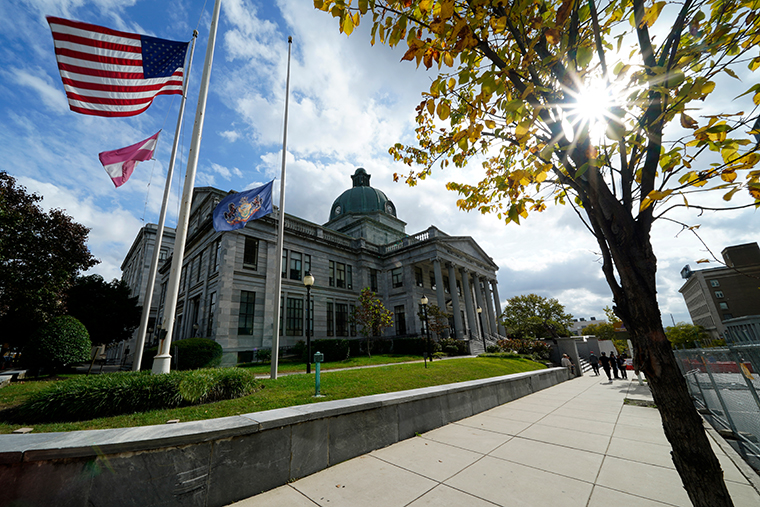 The Montgomery County, Pa., courthouse is seen, Monday, Oct. 19, 2020, in Norristown, PA.