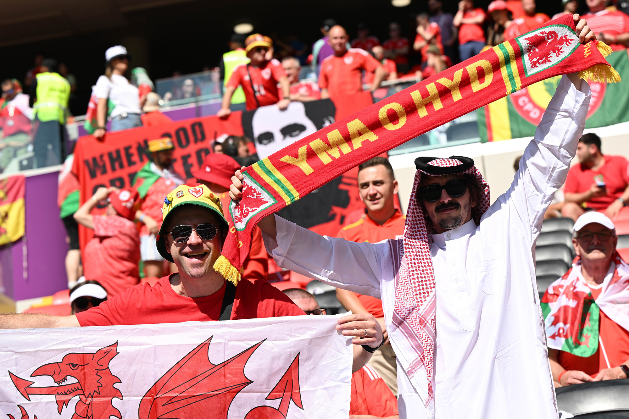 Wales fans in the stands before the match at Ahmad bin Ali Stadium in Al-Rajjan on November 25.