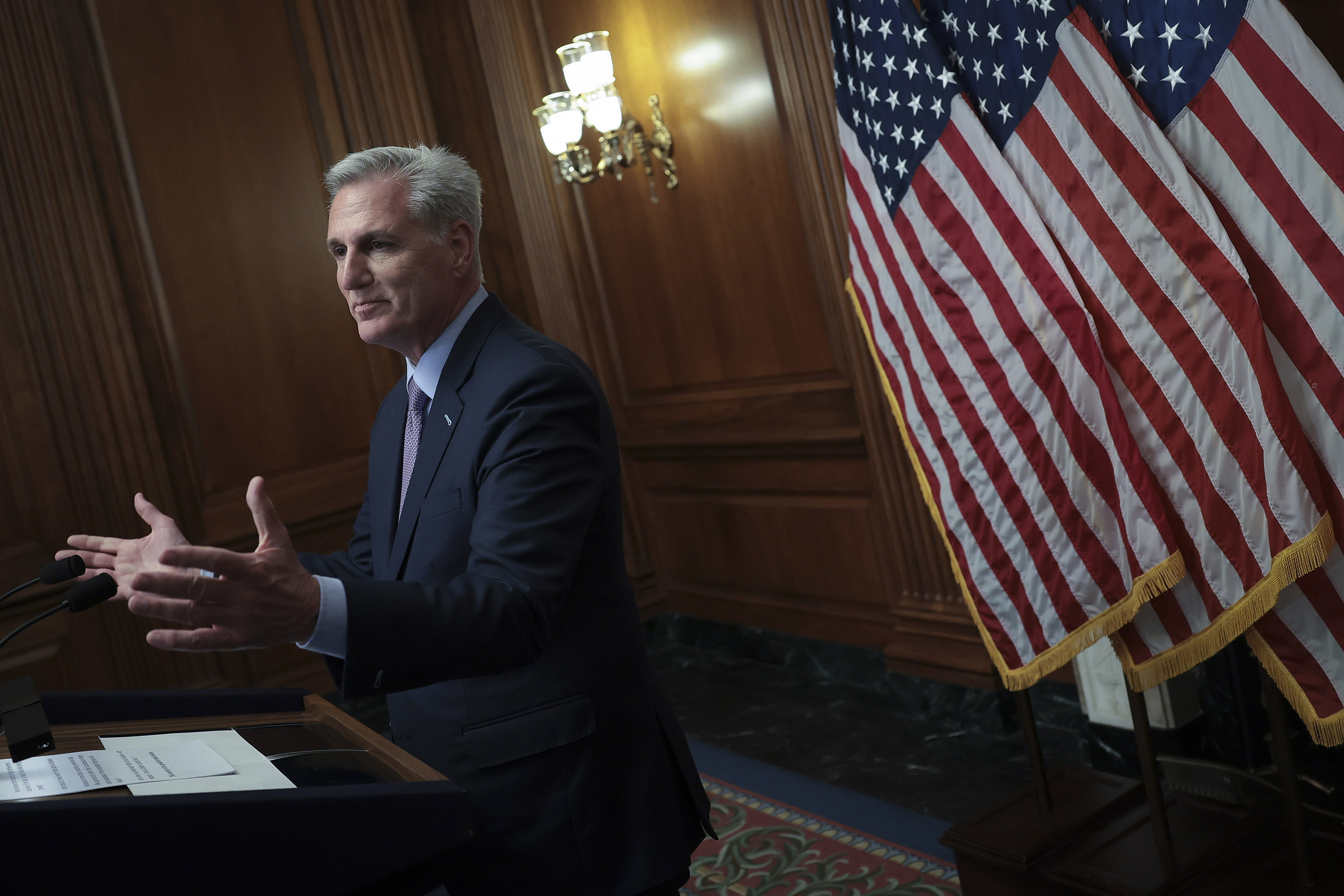 Kevin McCarthy answers questions at the Capitol after being ousted as House speaker on October 3, in Washington, DC. 