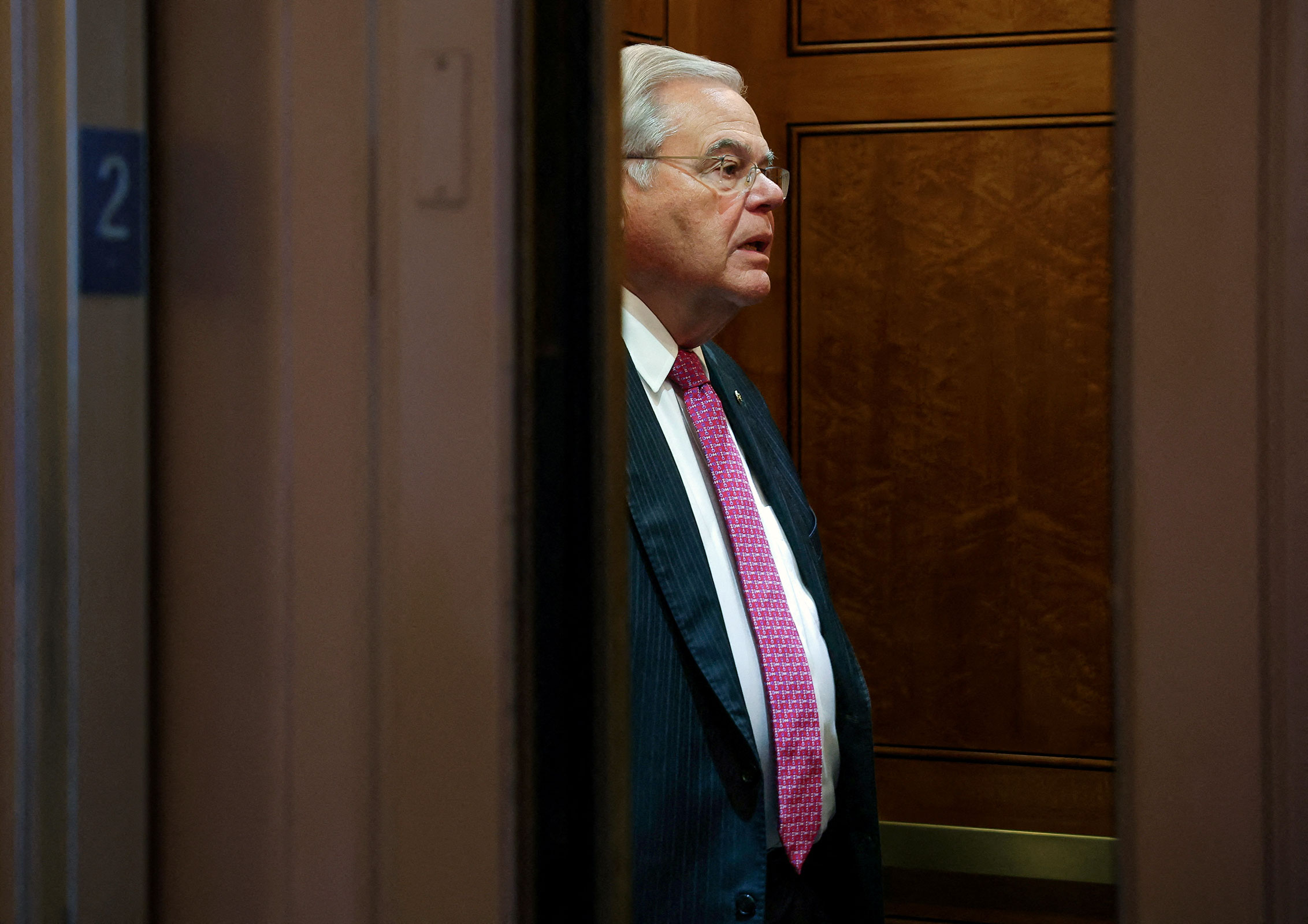Sen. Bob Menendez gets in an elevator outside the Senate floor on Capitol Hill in Washington, DC, on July 13.