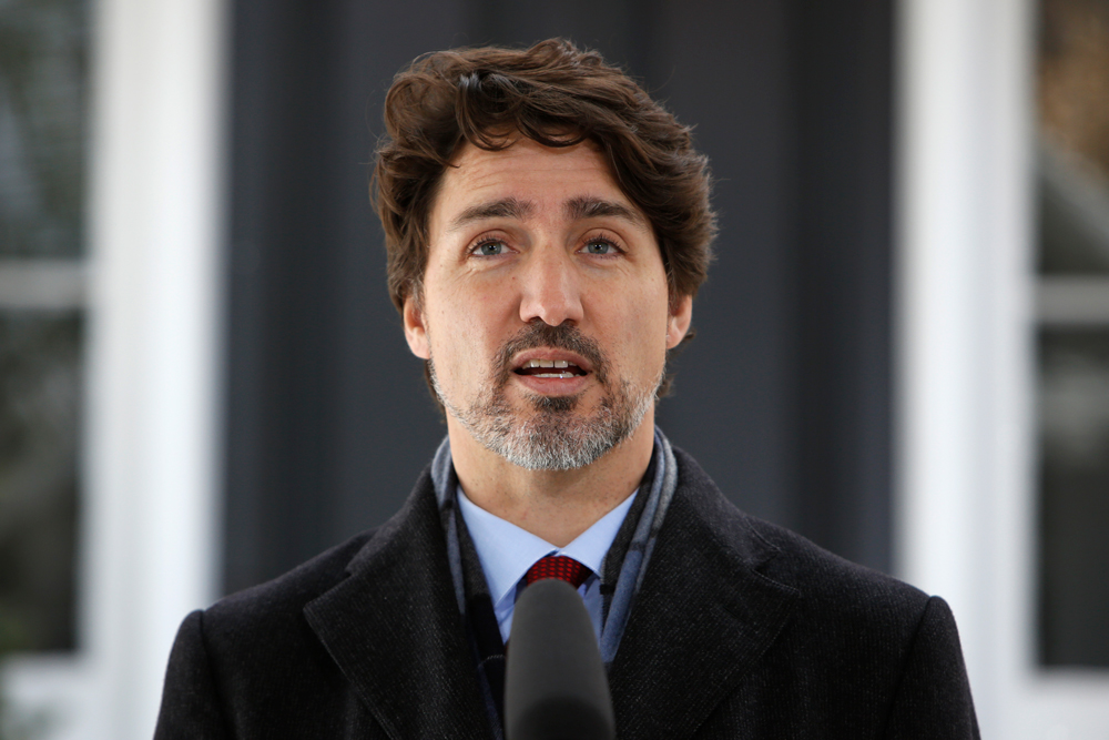 CanadaJustin Trudeau, Canada's prime minister, speaks during a news conference outside Rideau Cottage in Ottawa, Ontario, Canada, on Tuesday, April 14, 2020.
