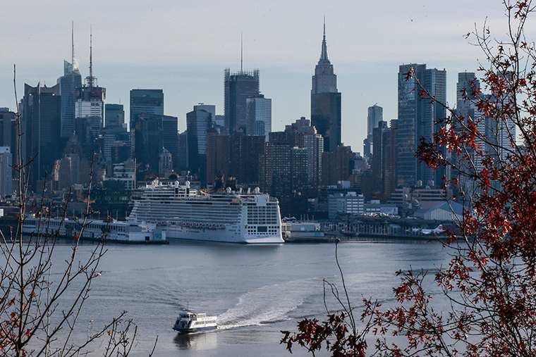 A cruise ship is pictured docked in New York city on December 5, 2021.  