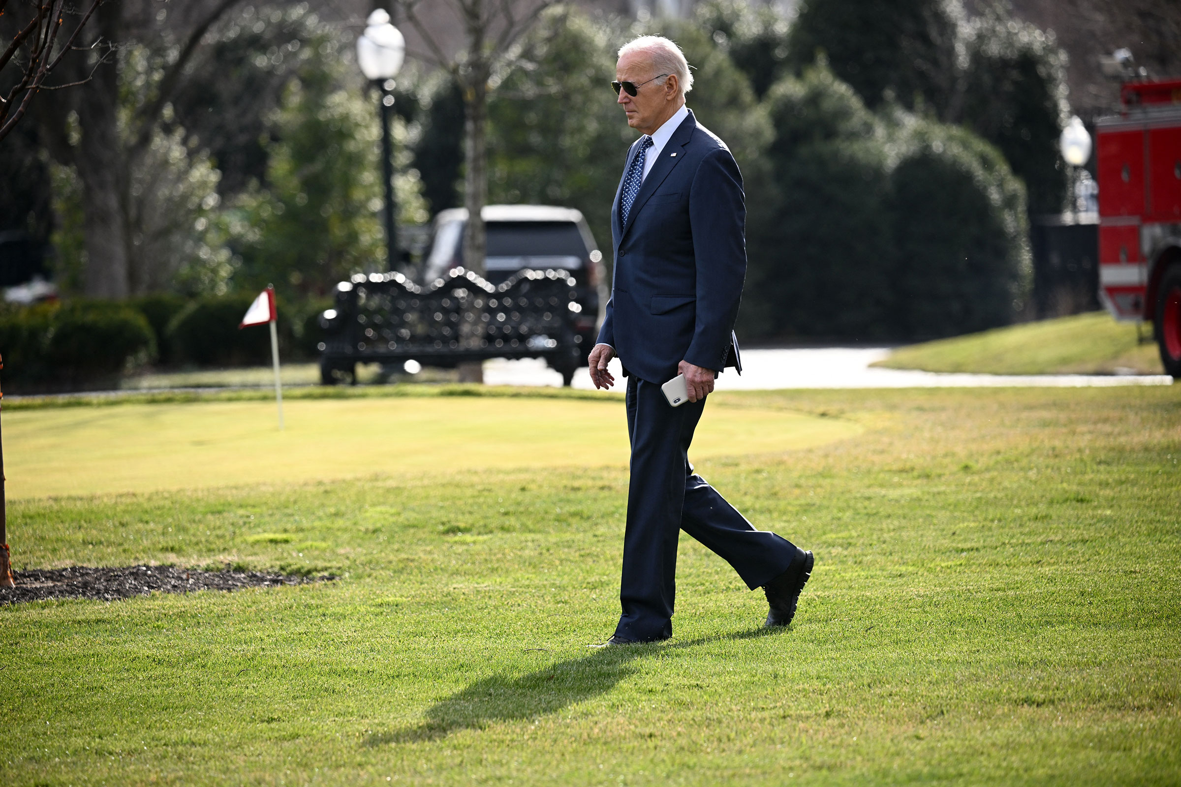 President Joe Biden makes his way to board Marine One from the South Lawn of the White House in Washington, DC, on February 8. 