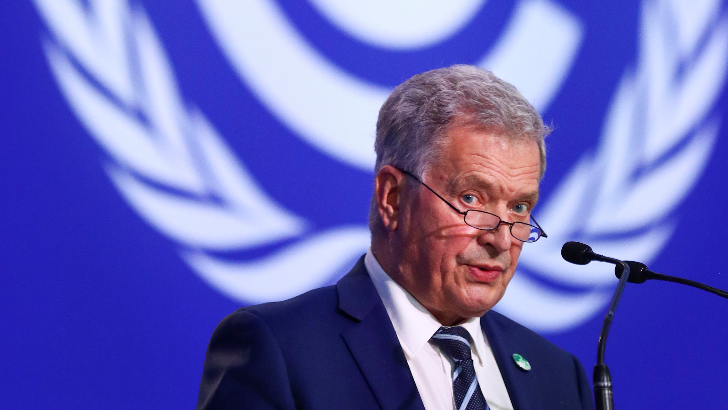 Finland's President Sauli Niinistö speaks during the UN Climate Change Conference November 2, 2021, in Glasgow, Scotland. 