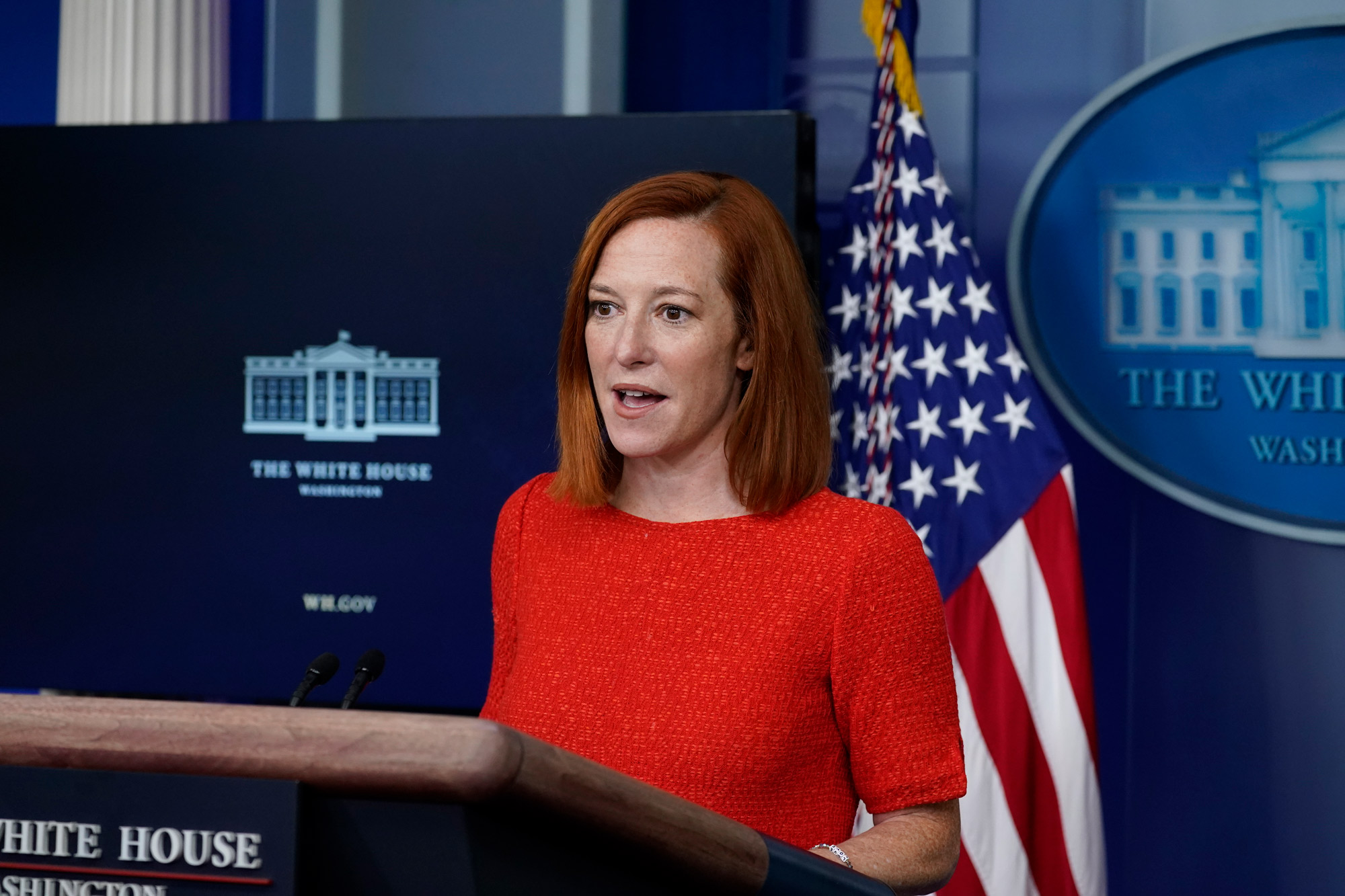 White House press secretary Jen Psaki speaks with reporters in the James Brady Press Briefing Room at the White House on February 5 in Washington, DC.