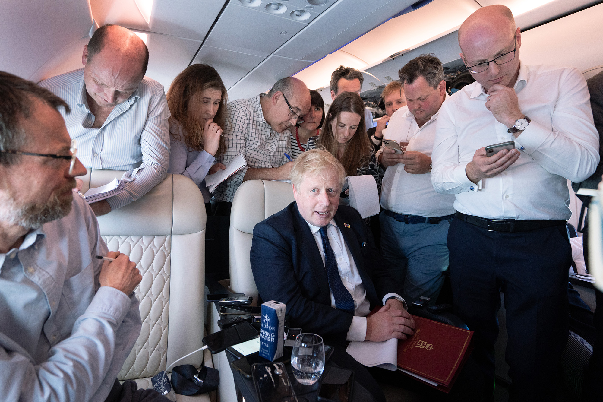Prime Minister Boris Johnson speaks to the media as he flies to India for a two day visit on April 20.