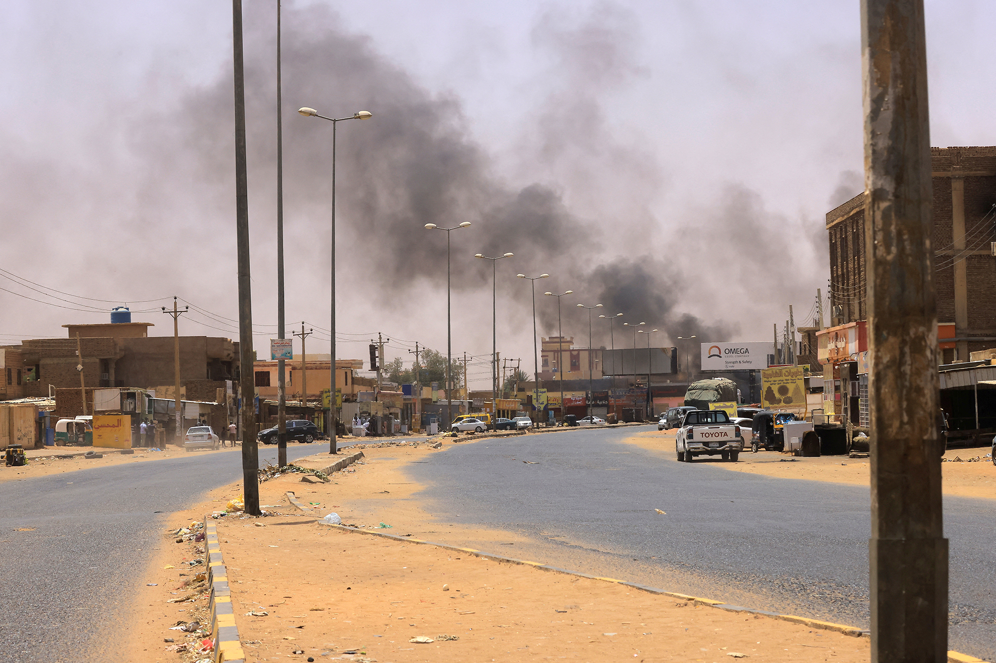 Smoke rises in Omdurman, Sudan, on April 15.