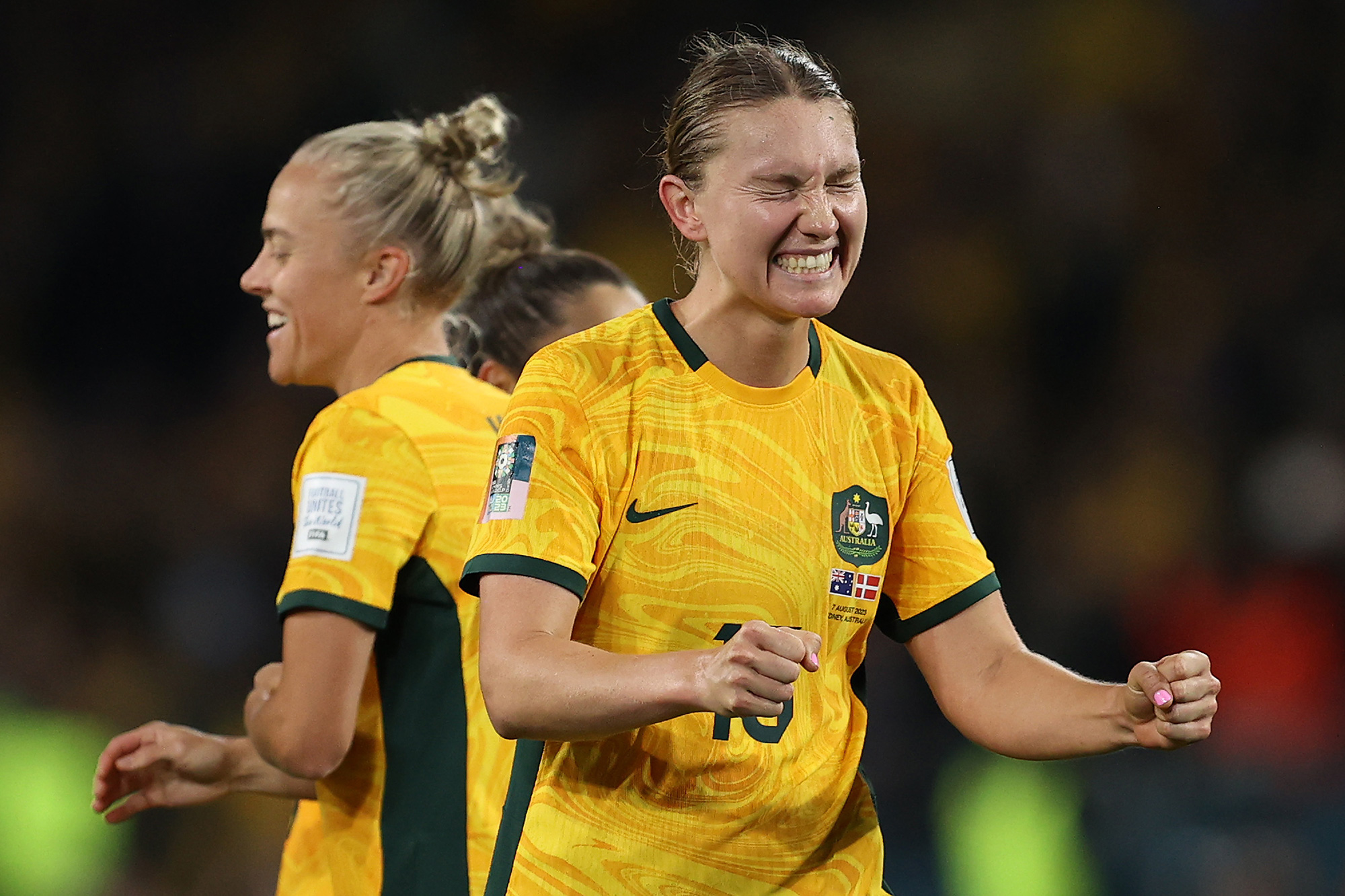 Clare Hunt of Australia celebrates the team’s 2-0 victory.