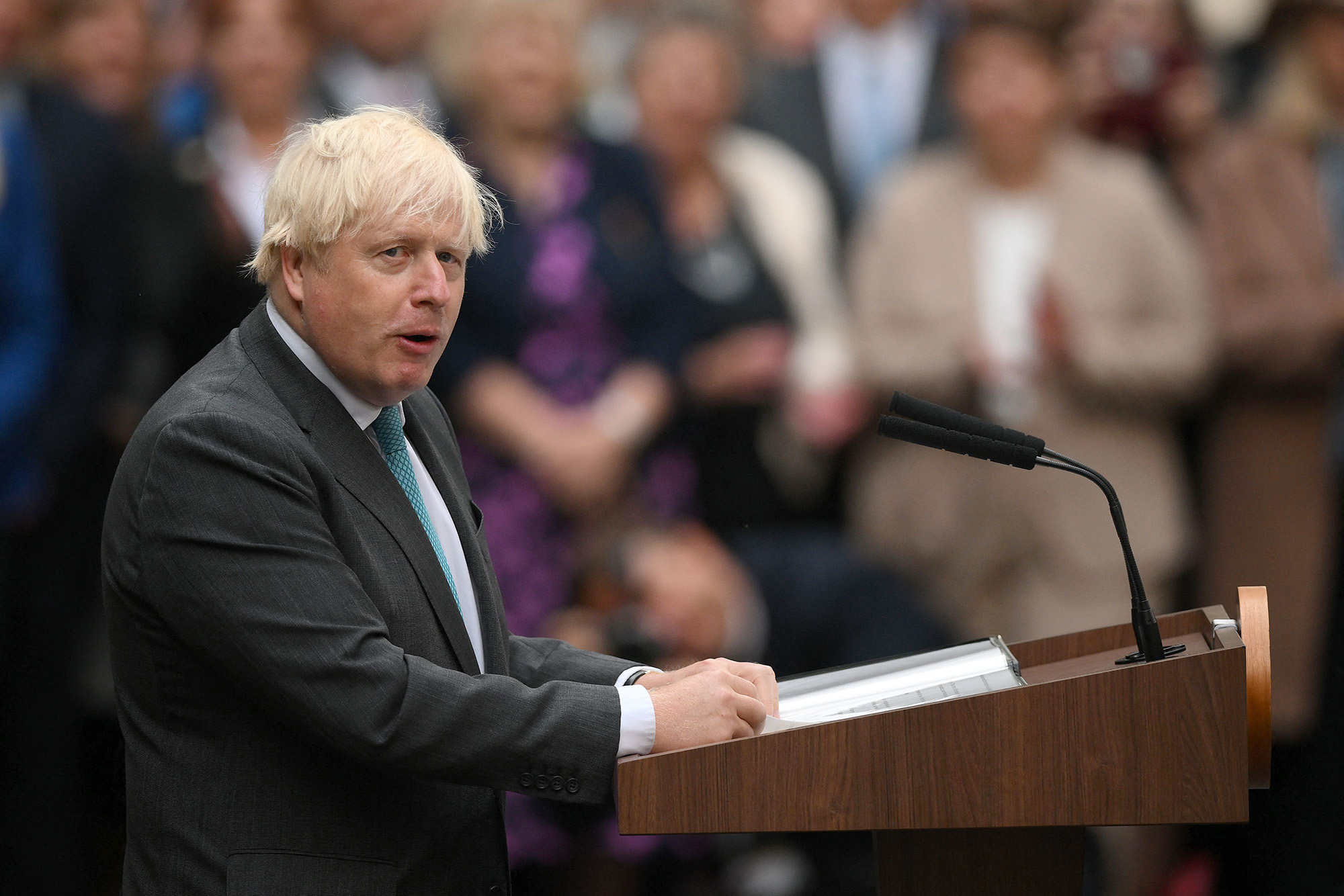 Britain's outgoing Prime Minister Boris Johnson delivers his final speech outside 10 Downing Street in central London, England on September 6.