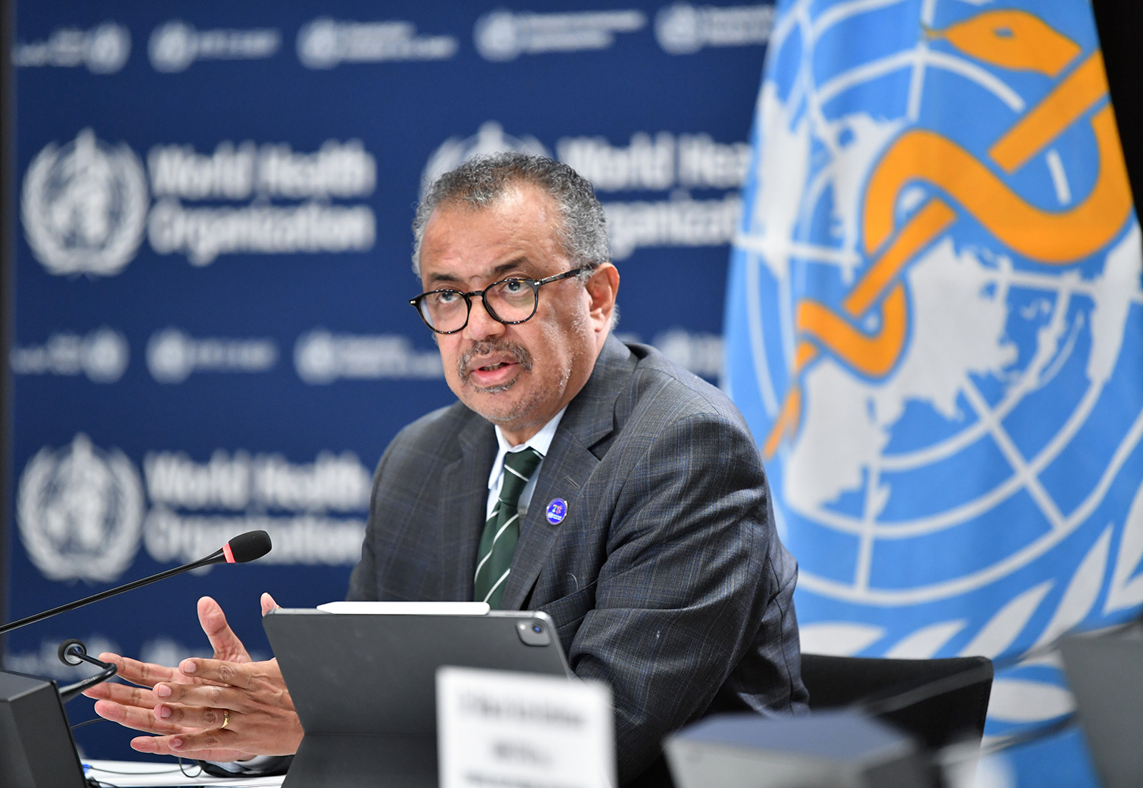Tedros Adhanom Ghebreyesus attends a press briefing at the World Health Organization headquarters in Geneva on December 15.
