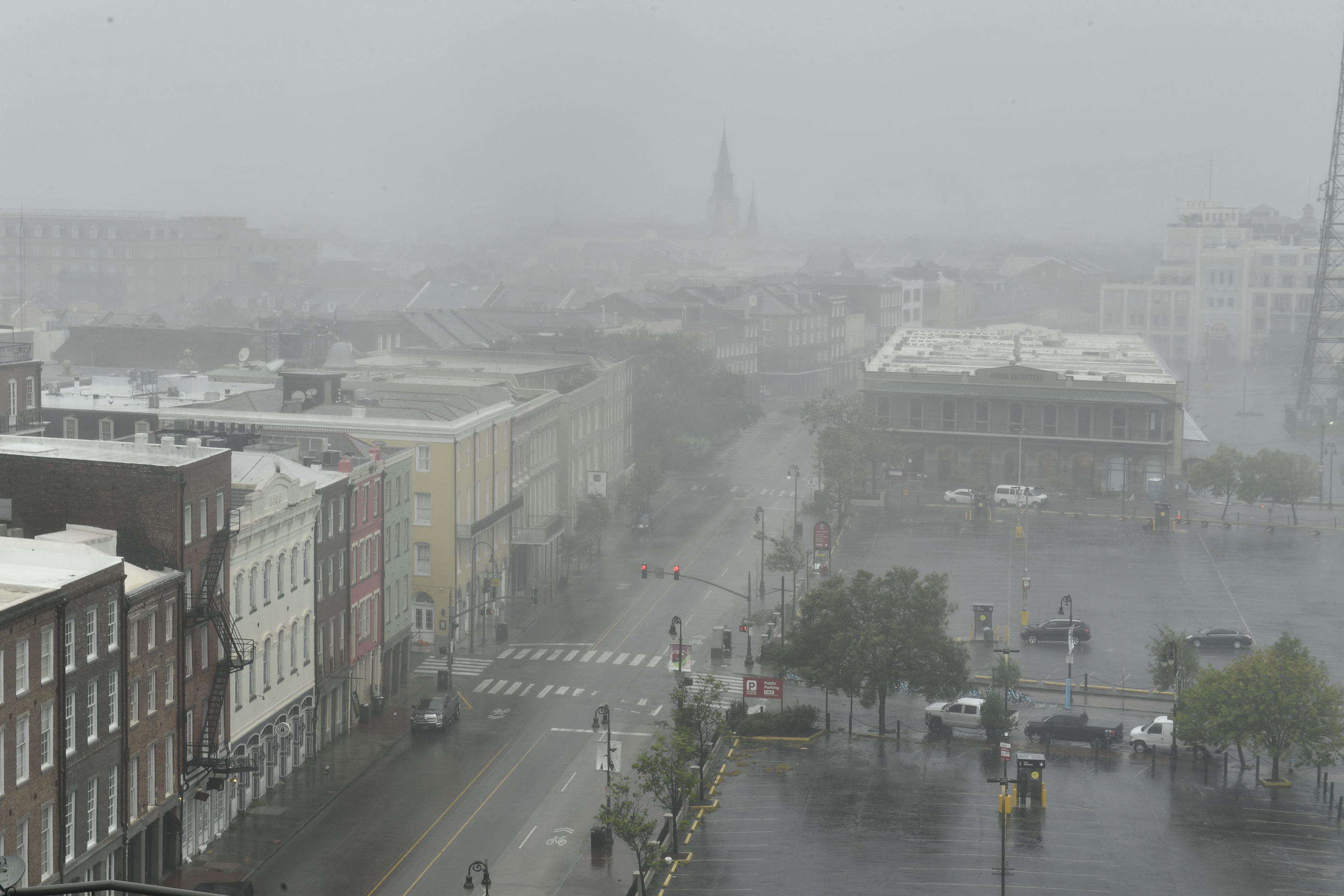 Rain batters Canal Street in New Orleans, on Sunday, August 29.
