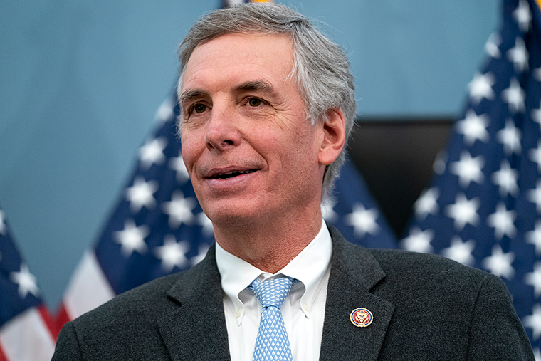 Rice speaks to reporters during the opening press conference of the Joseph H. Rainey Room on the U.S. Capitol on February 3, in Washington, DC.