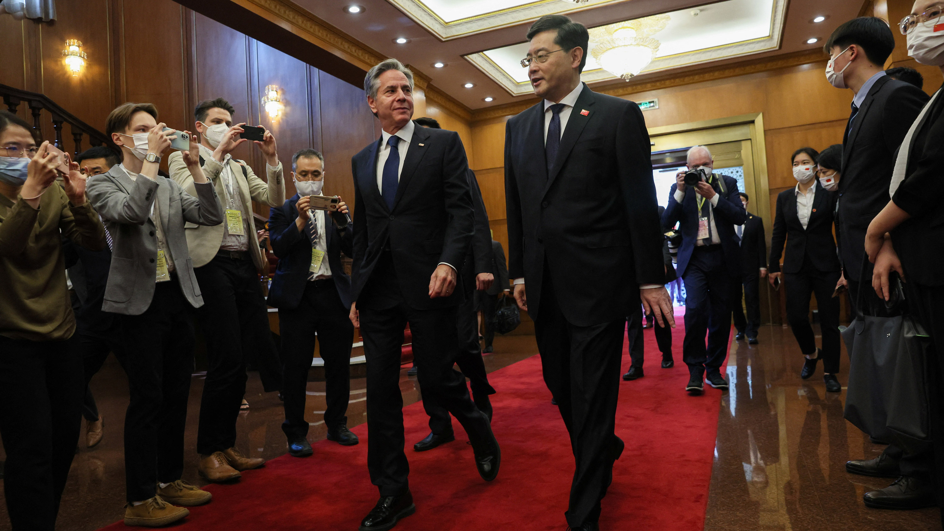 US Secretary of State Antony Blinken walks with Chinese Foreign Minister Qin Gang in Beijing, China, on June 18. 