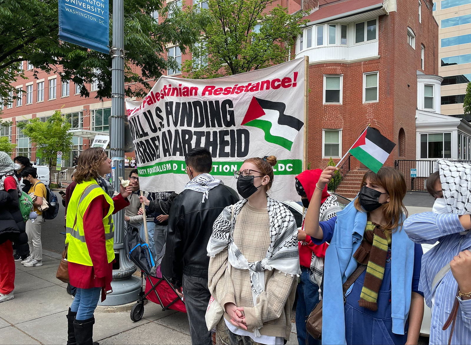 Protesters rally at George Washington University on Thursday in Washington, DC.