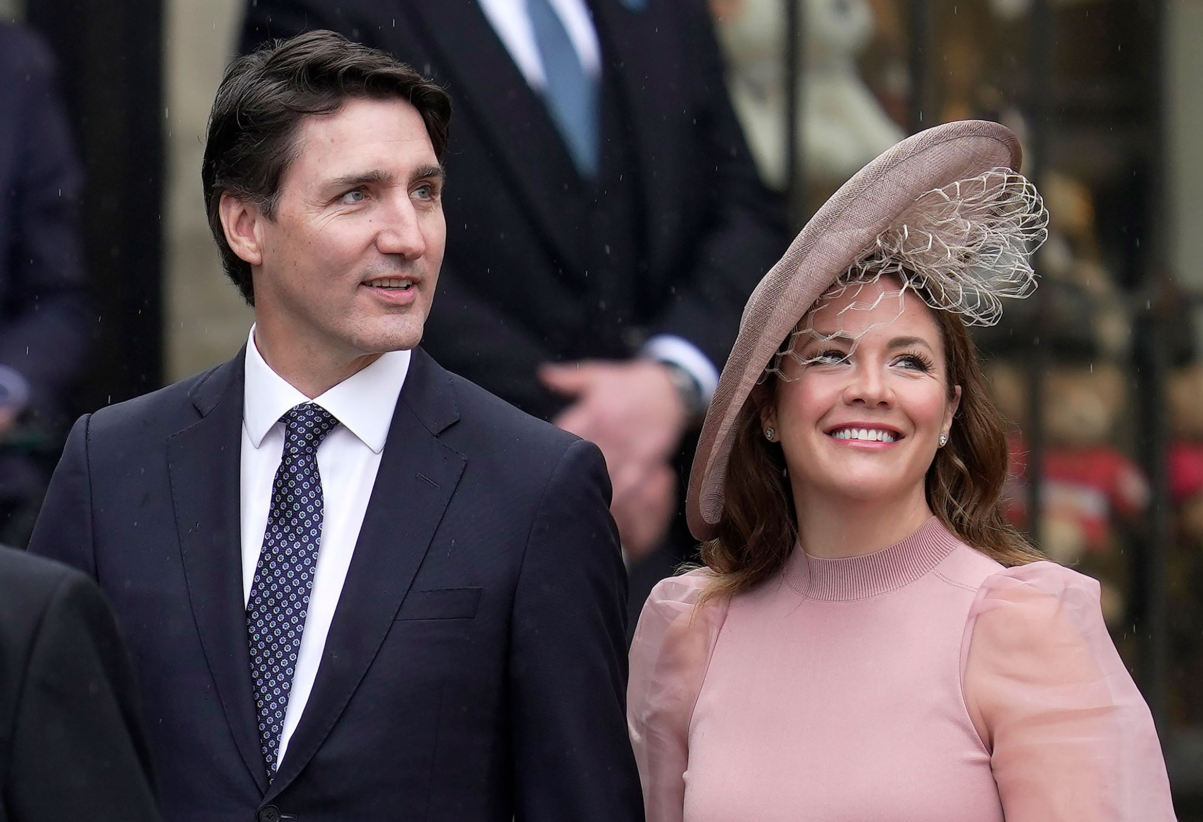 Canadian Prime Minister Justin Trudeau and Sophie Trudeau arrive at Westminster Abbey before King Charles' coronation.