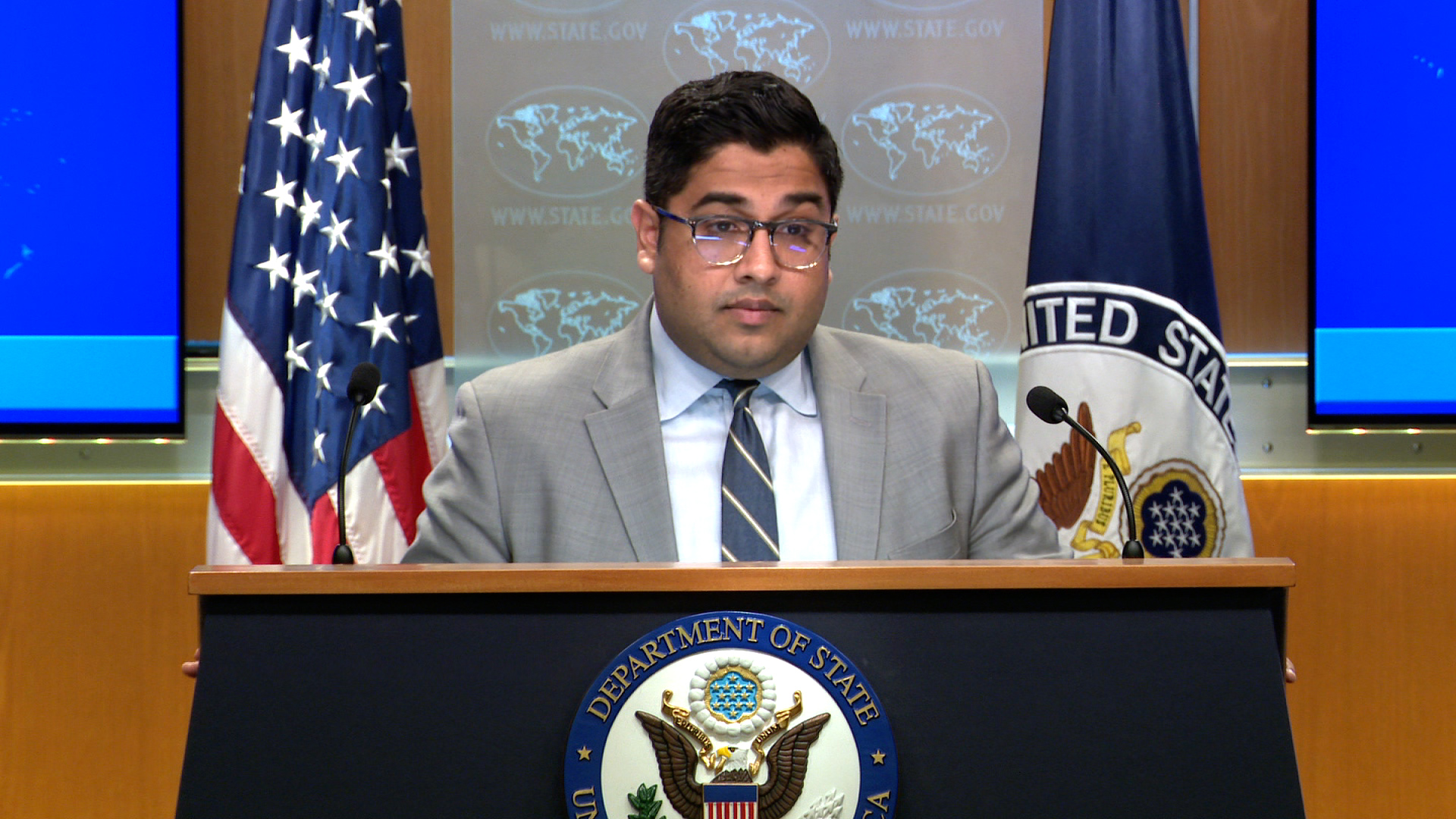 US State Department deputy spokesperson Vedant Patel speaks at a media briefing on Wednesday.