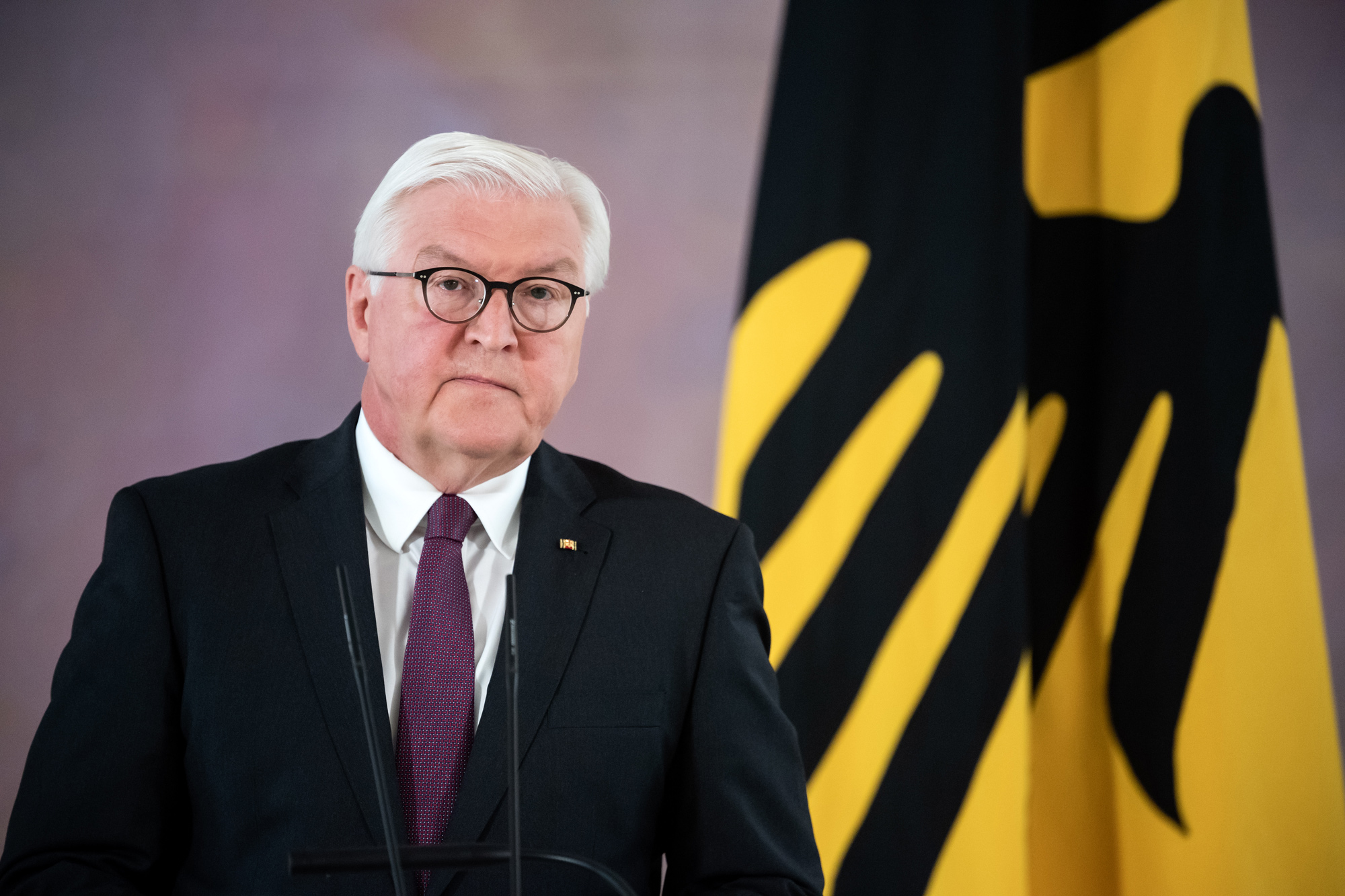 Germany's President Frank-Walter Steinmeier speaks at Bellevue Palace in Berlin on July 16.