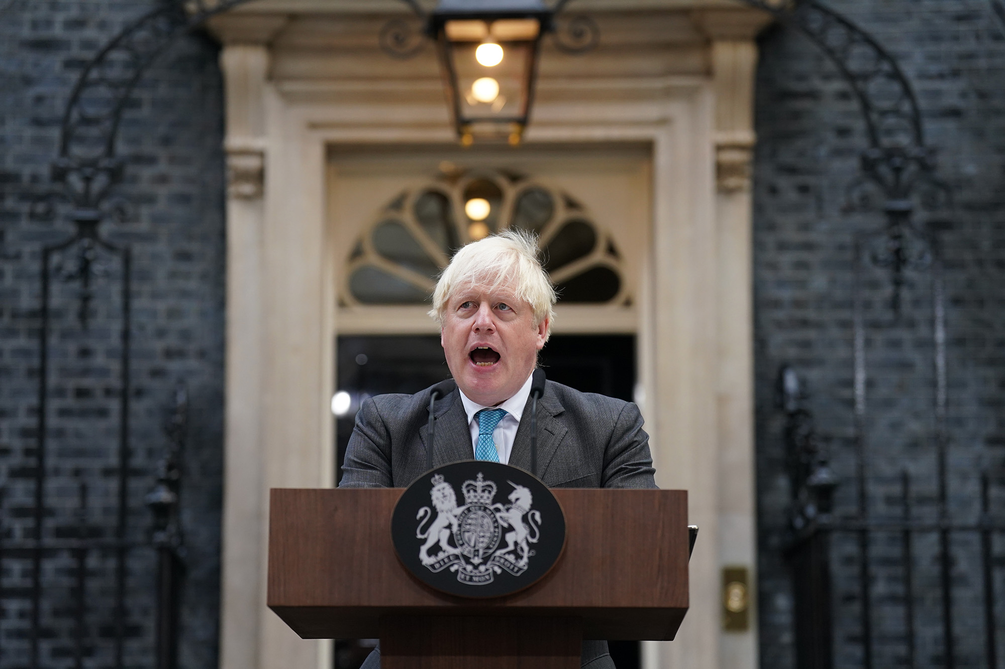 Outgoing Prime Minister Boris Johnson makes a speech outside 10 Downing Street, London, on September 6.