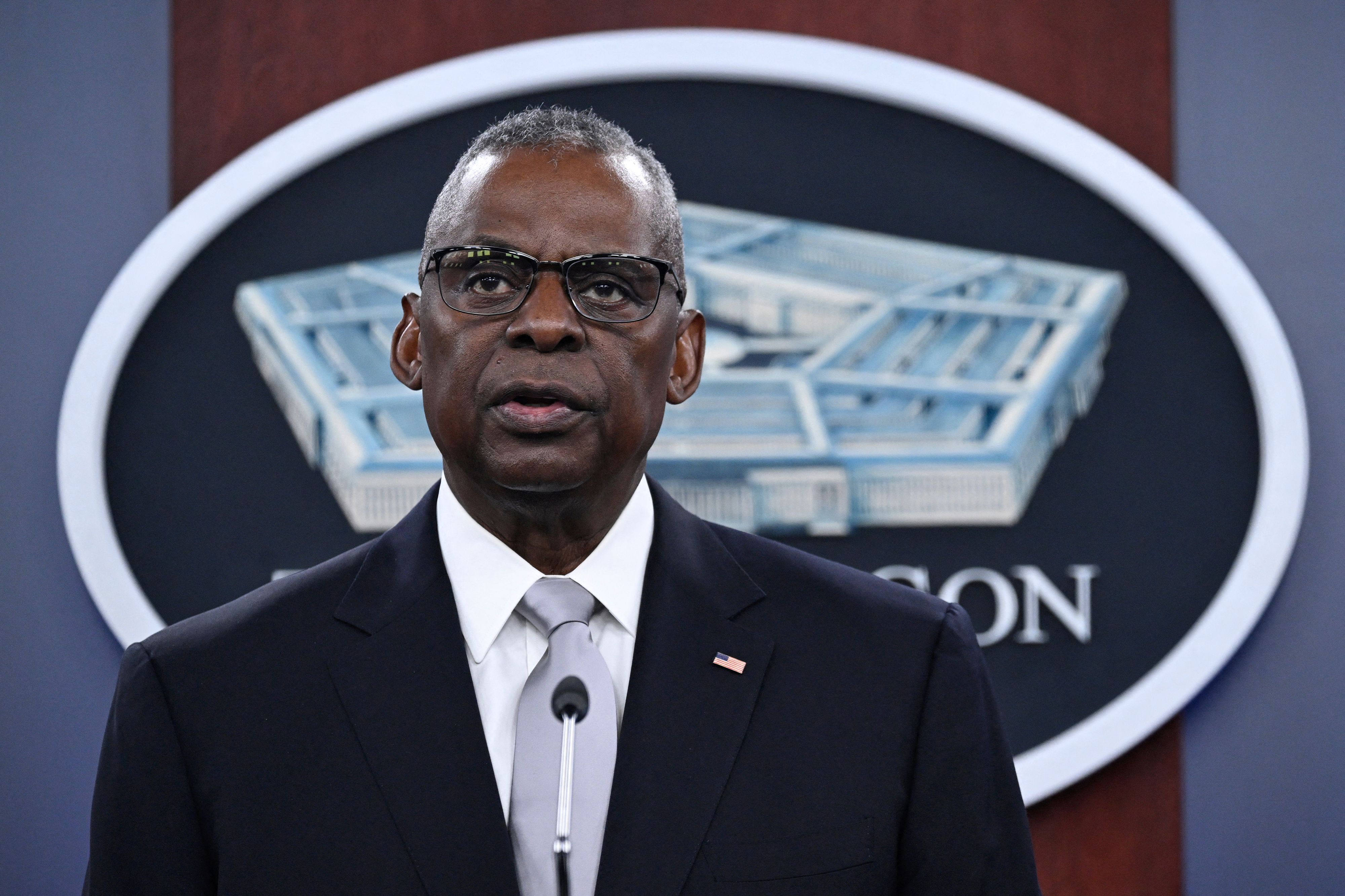 US Secretary of Defense Lloyd Austin speaks during a press conference in Washington, DC, on February 1.