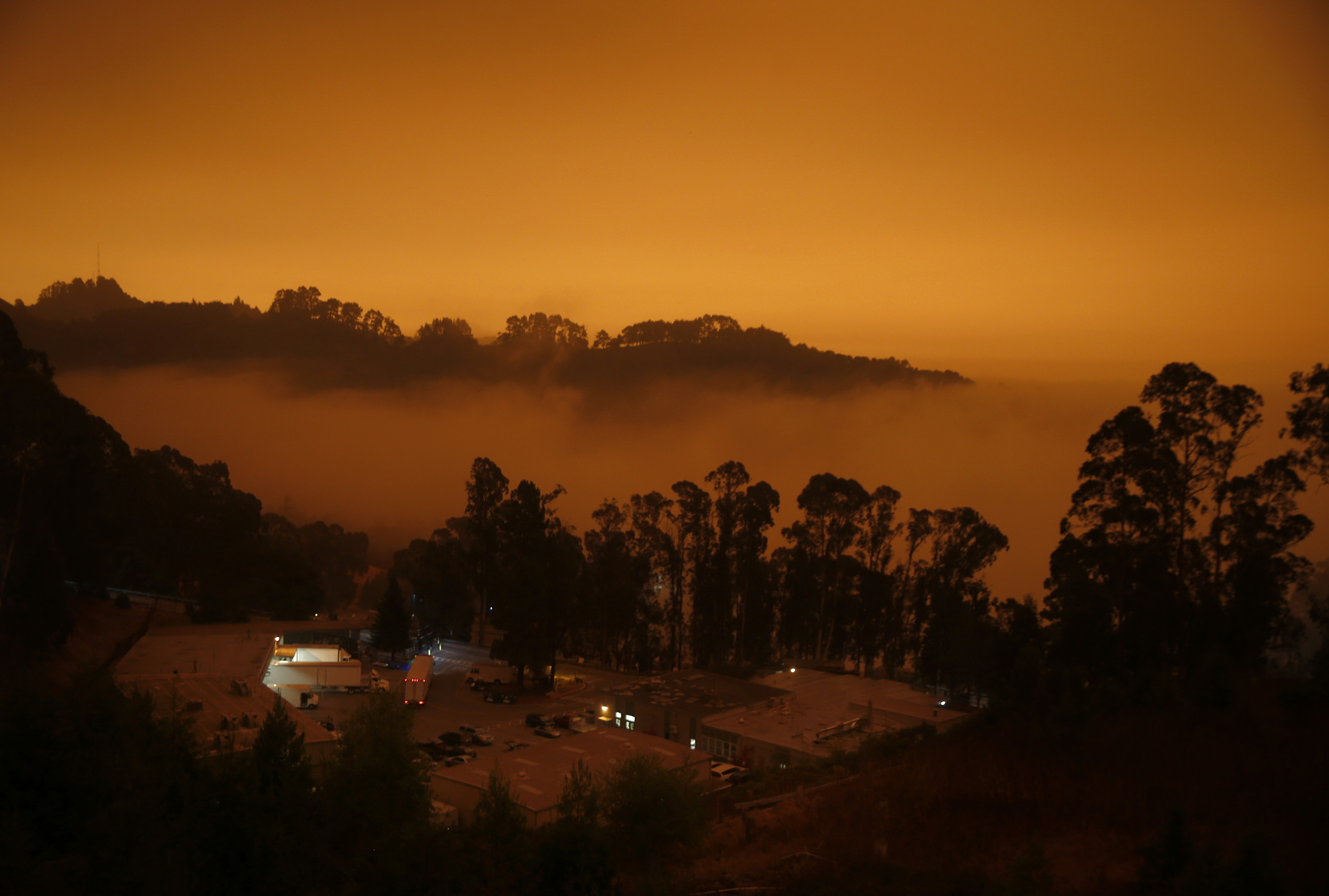 Fog and smoke looms over the Lawrence Berkeley National Laboratory in Berkeley, California, on September 9. 