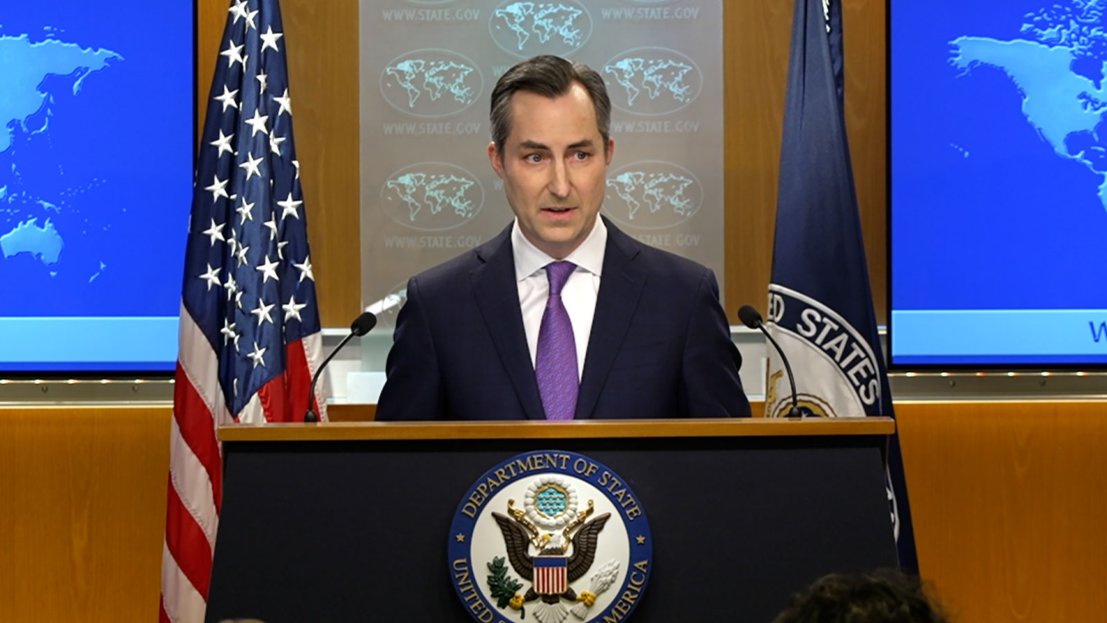  State Department spokesperson Matthew Miller speaks during a briefing on Monday, March 4.