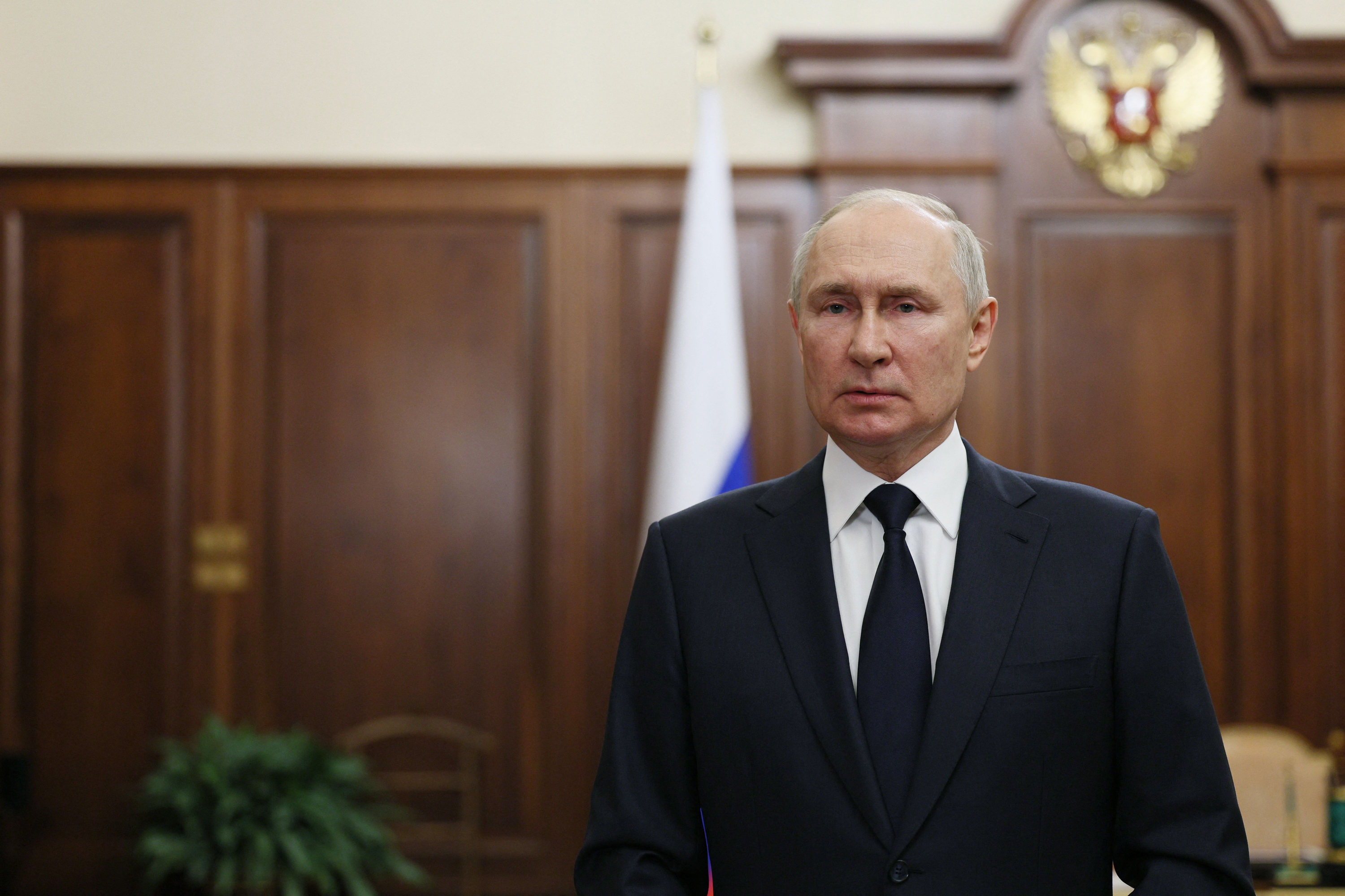 Vladimir Putin addresses the nation in Moscow, on Monday.
