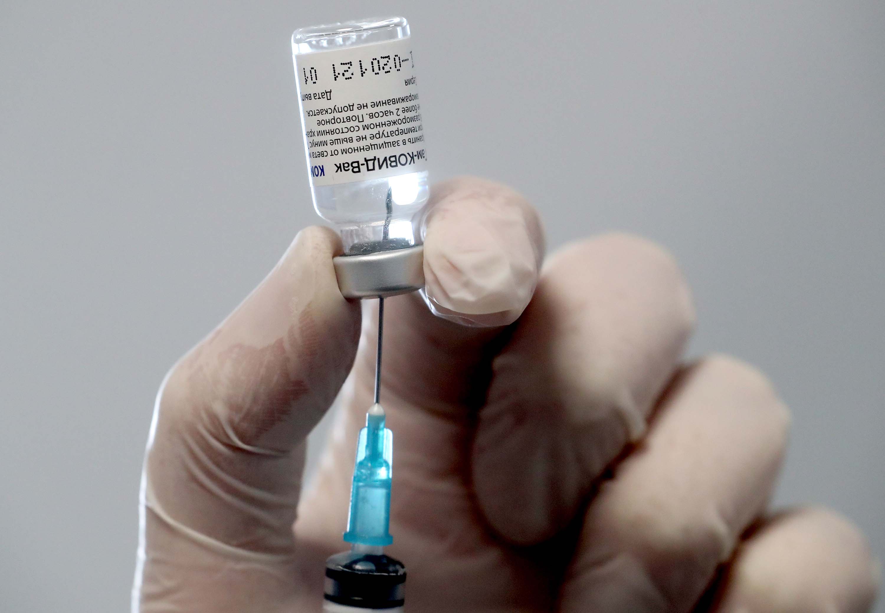 A nurse fills a syringe with the Russian Sputnik V vaccine at a vaccination site in Moscow on February 17. 