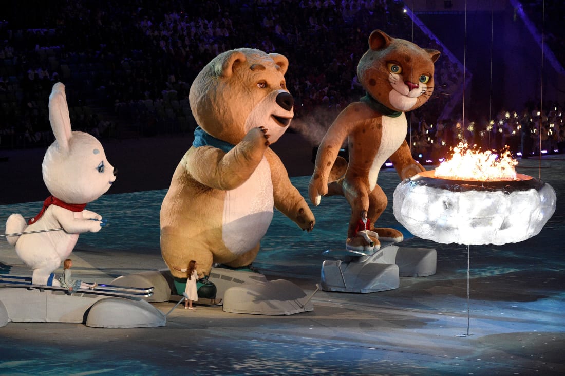 For the Sochi Winter Games in 2014, a rabbit, polar bear and leopard took to the Olympic stage.