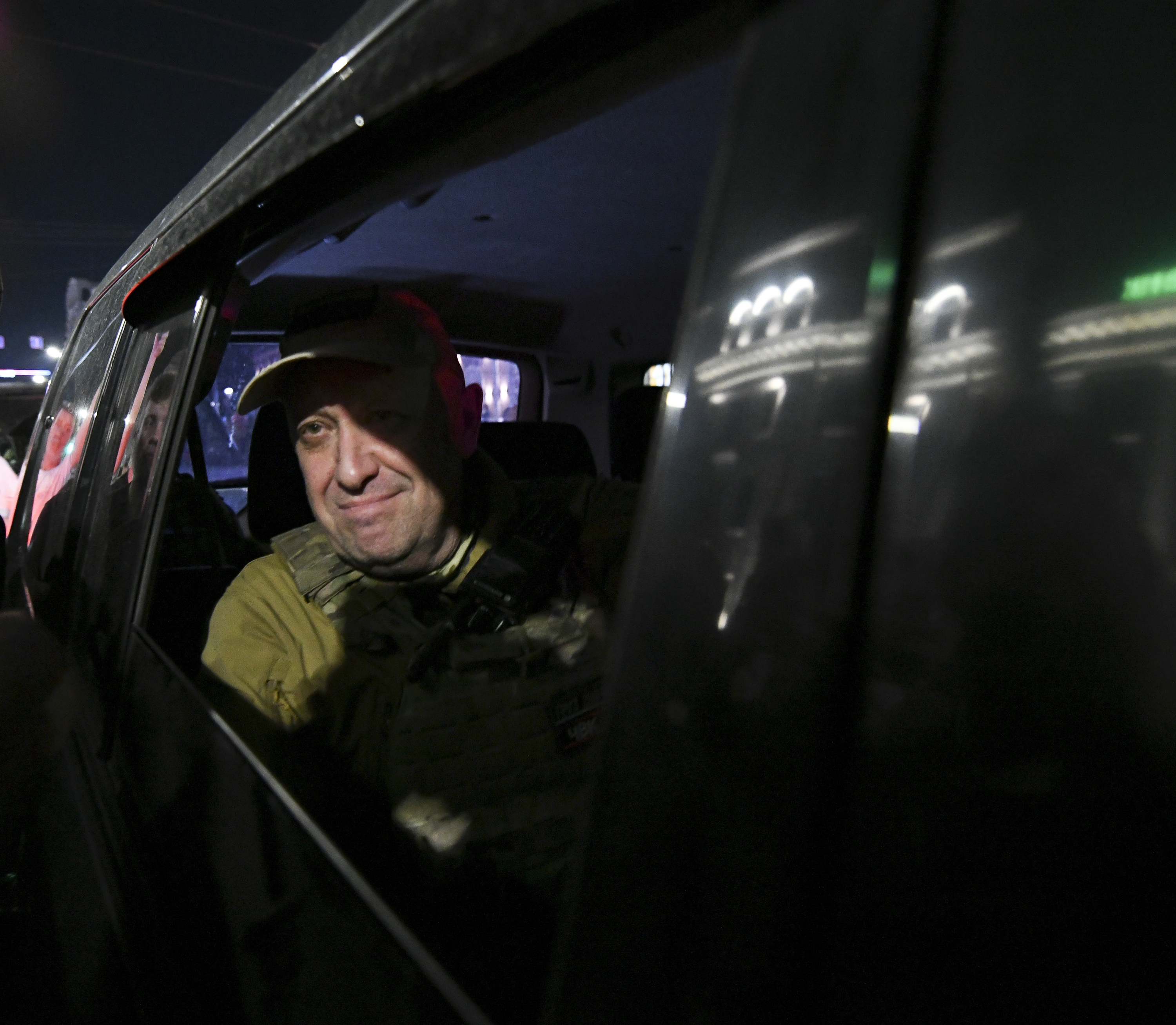 Yevgeny Prigozhin leaves the Southern Military District headquarters on June 24, in Rostov-on-Don, Russia.