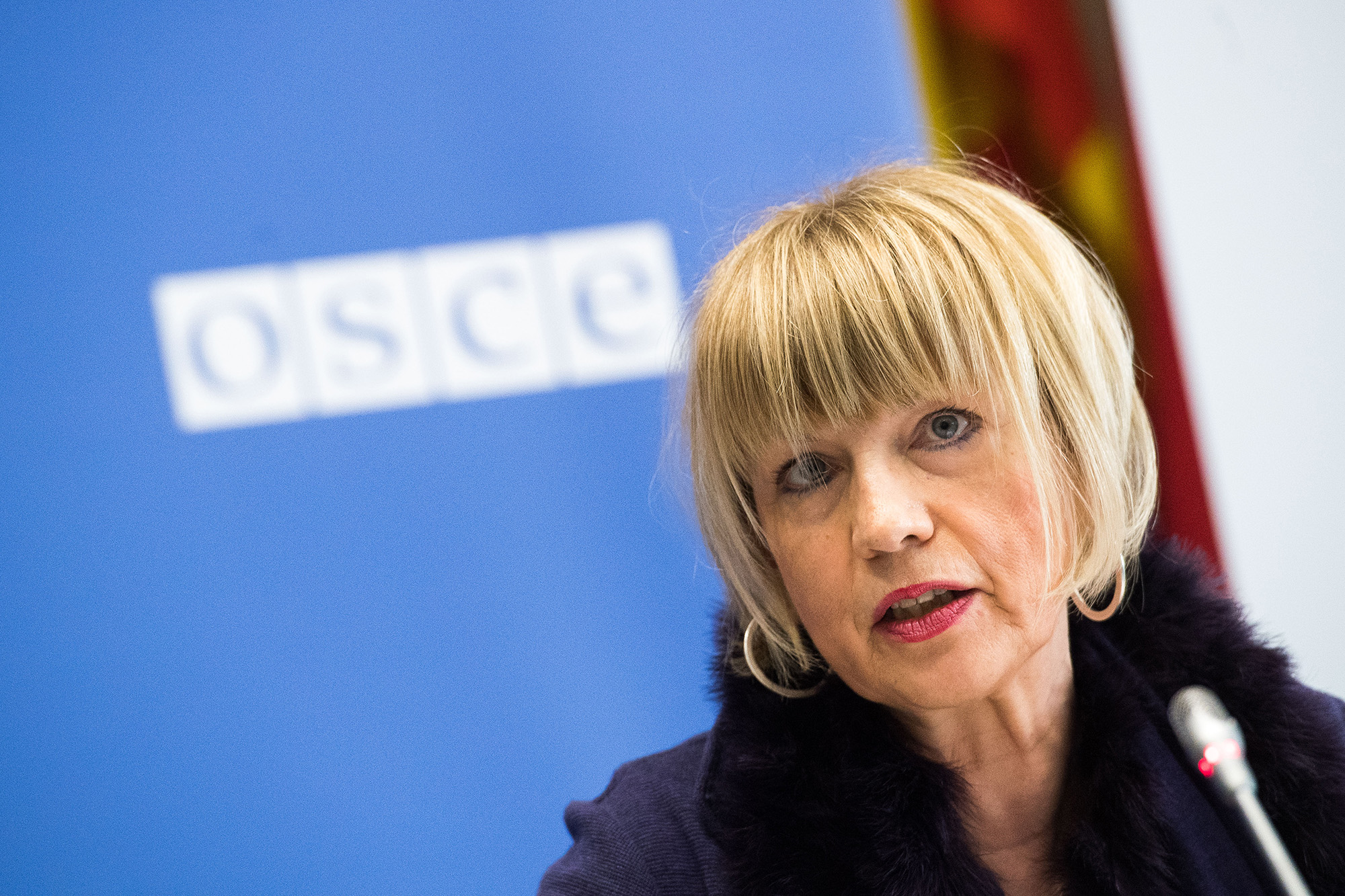 OSCE Secretary General Helga Maria Schmid attends a media conference after meeting of the Permanent Council of the Organization for Security and Cooperation in Europe (OSCE) on January 13, in Vienna, Austria. 