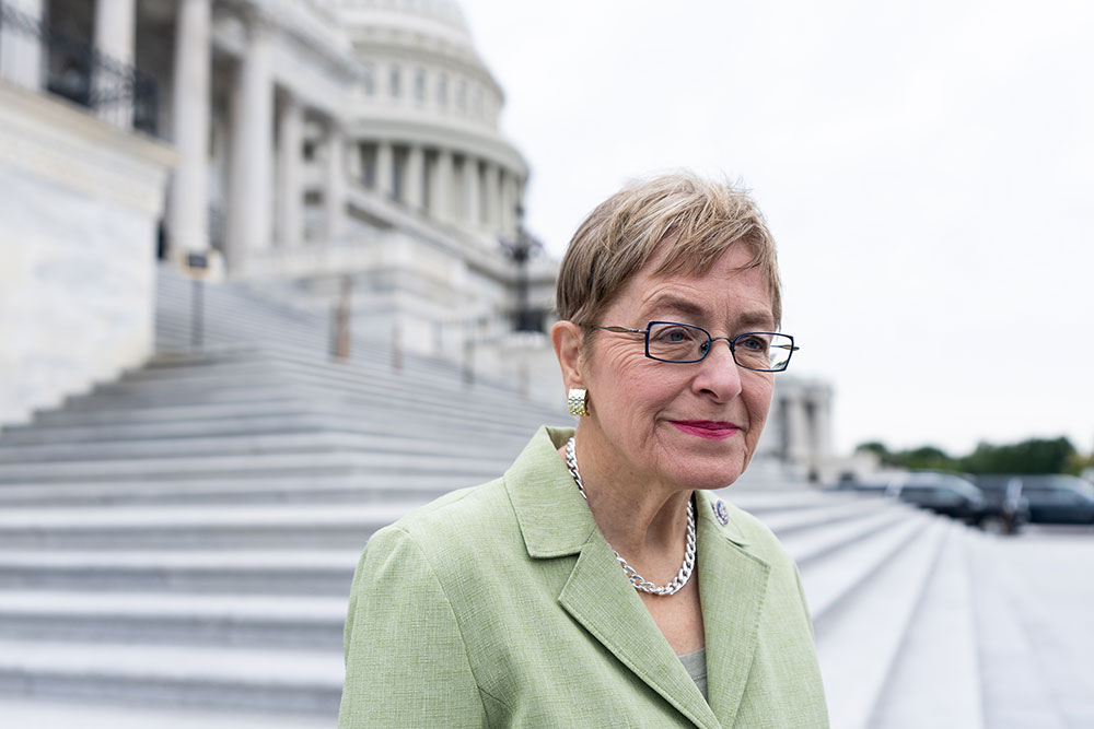 Kaptur speaks to a reporter on the House steps in September.