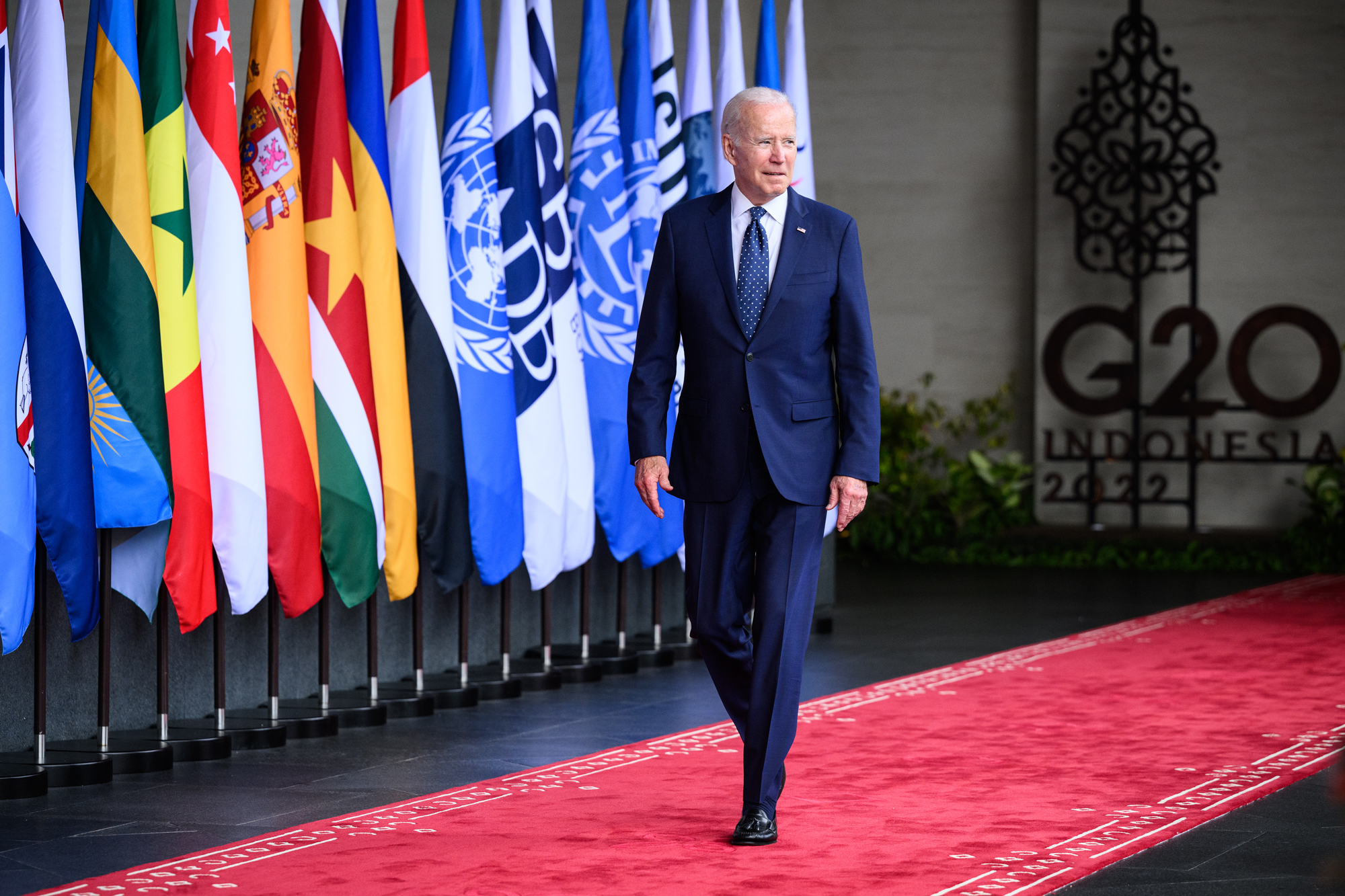 President Joe Biden arrives at the formal welcome ceremony to mark the beginning of the G20 Summit in Bali, Indonesia, on Tuesday.