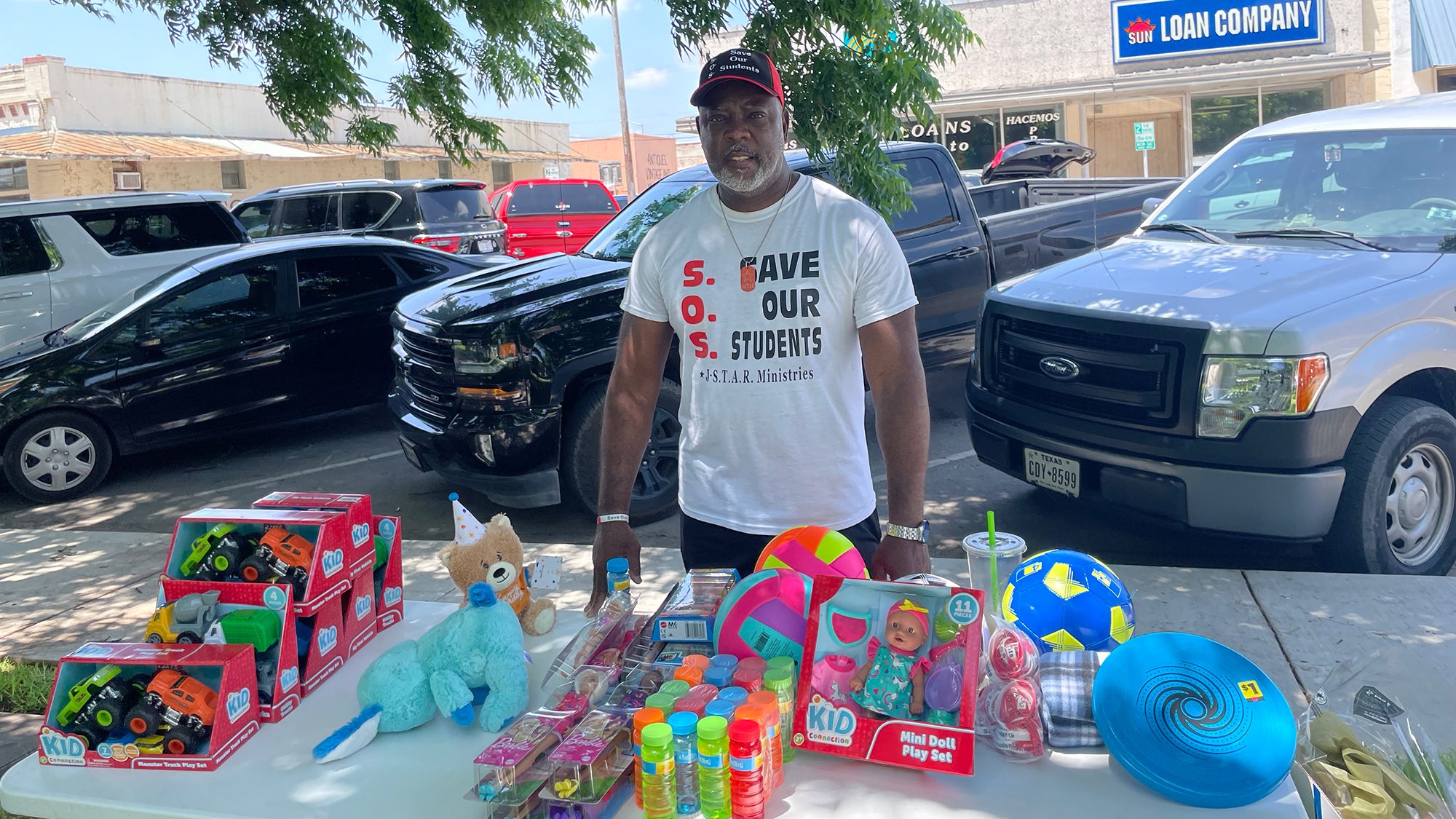 Patrick Johnson traveled to Uvalde to hand out toys. 