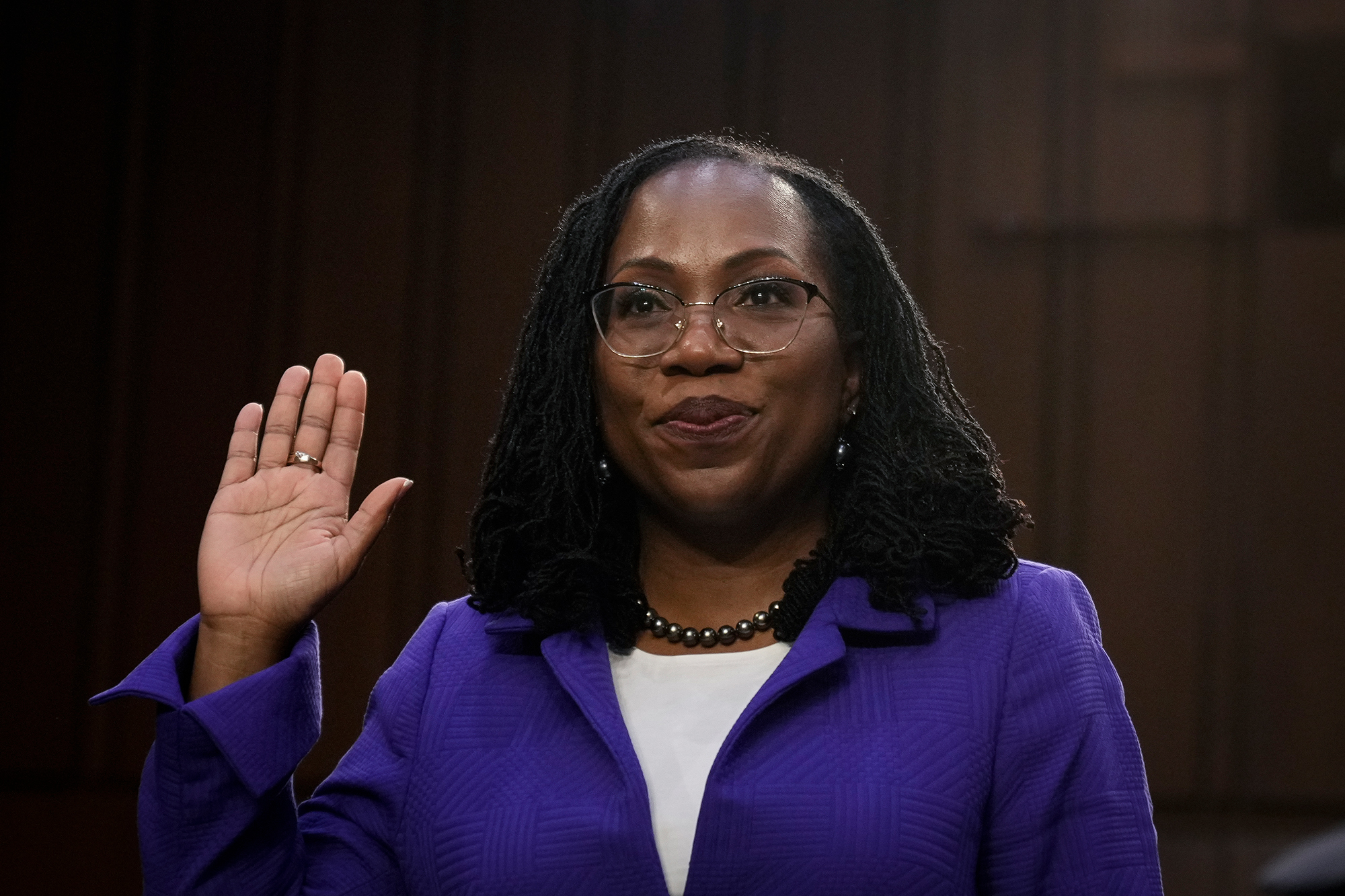 Judge Ketanji Brown Jackson is sworn in during her confirmation hearing before the Senate Judiciary Committee on March 21 in Washington, DC.