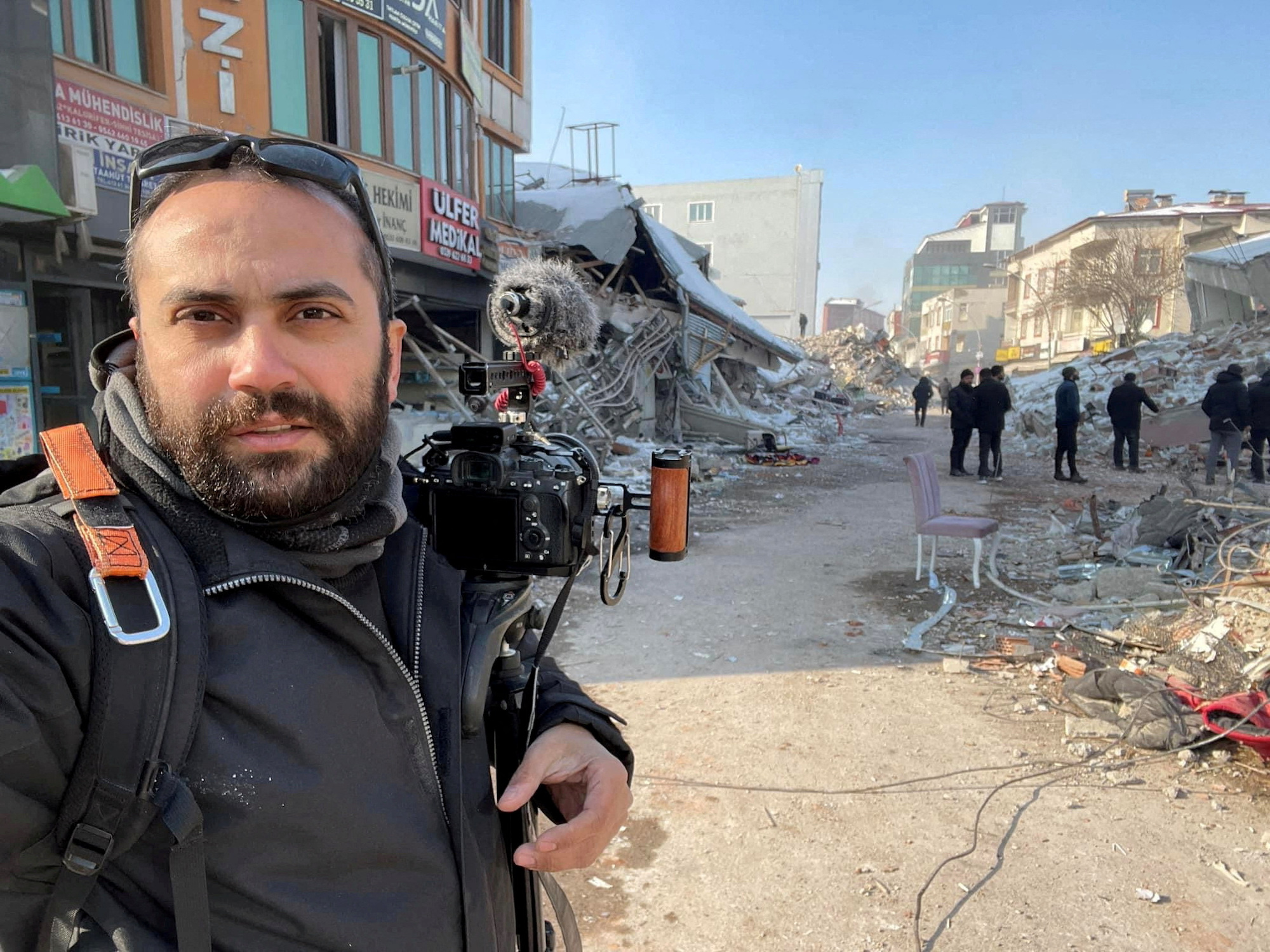 Reuters journalist Issam Abdallah takes a selfie while working in Maras, Turkey, on February 11. 