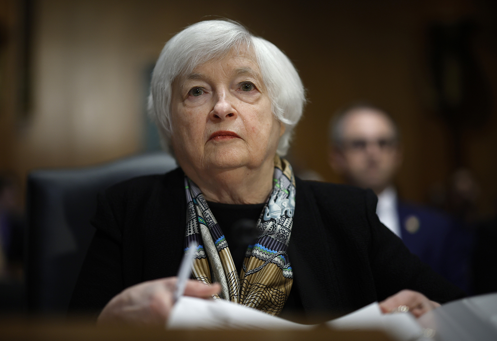 Treasury Secretary Janet Yellen testifies about the Biden Administration's FY2024 federal budget proposal before the Senate Finance Committee in the Dirksen Senate Office Building on Capitol Hill today in Washington, DC. 