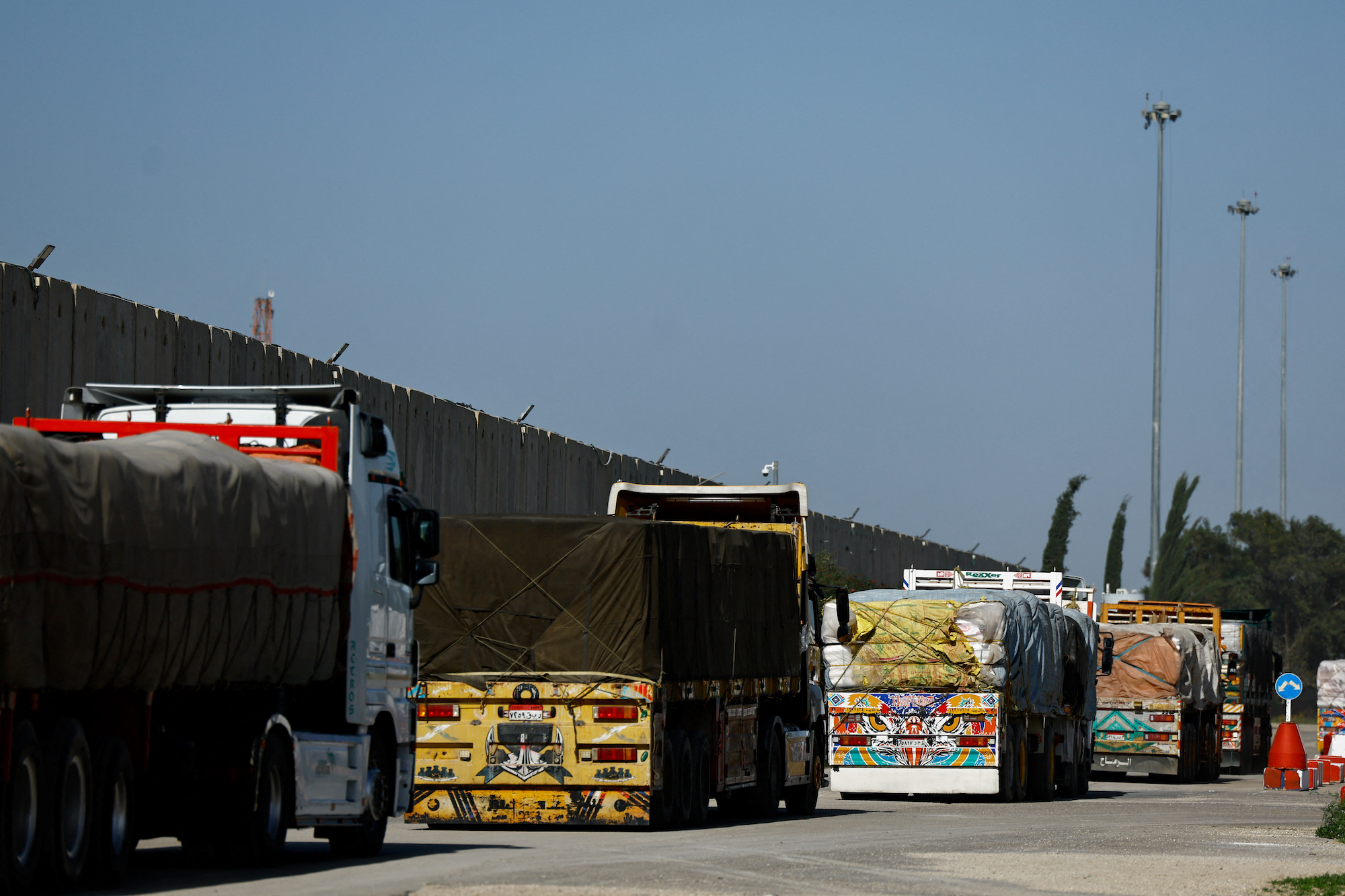 Trucks carrying aid on their way to Gaza at the Kerem Shalom crossing in Israel on December 22.