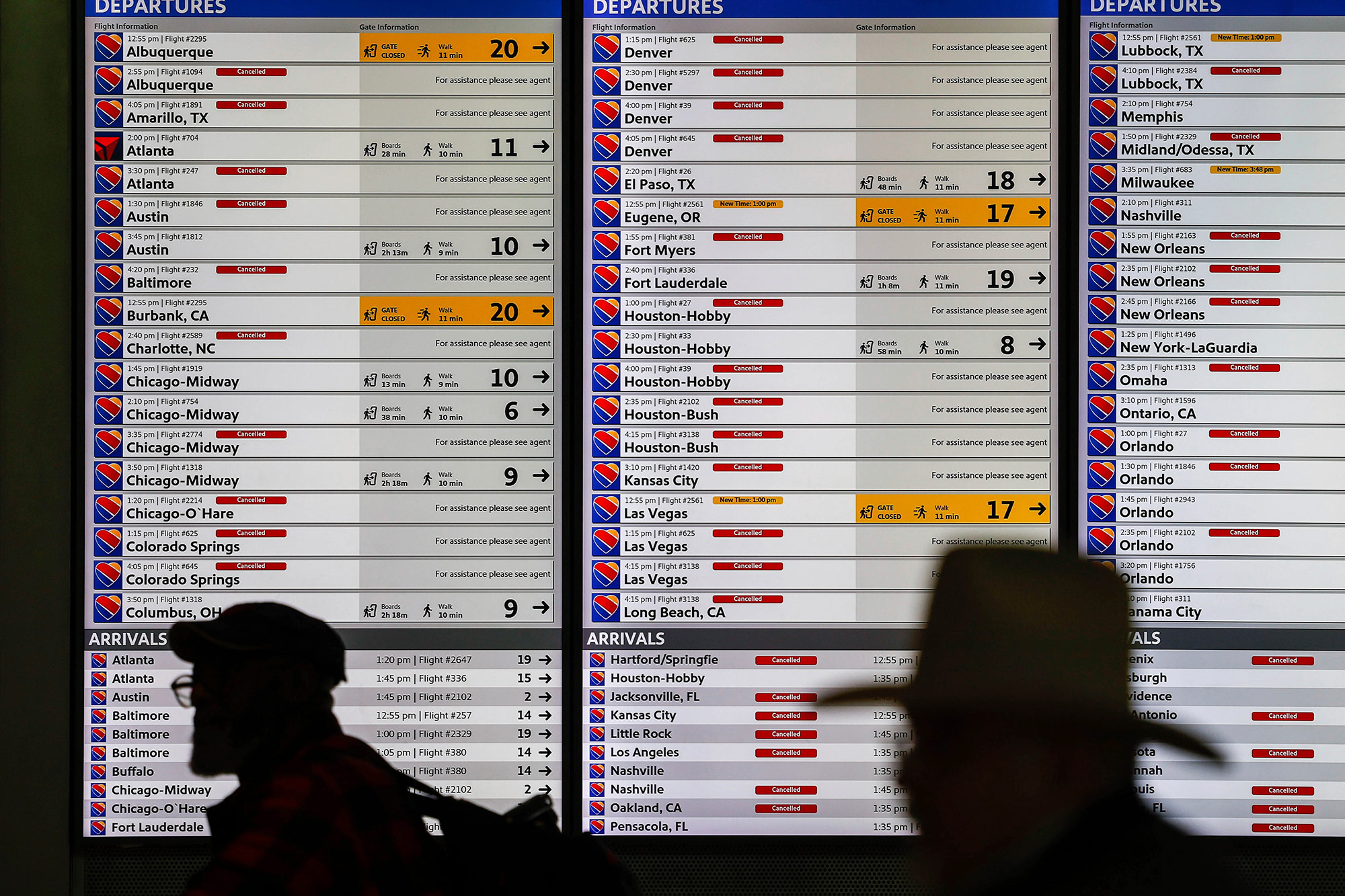 Canceled Southwest flights are displayed at Dallas Love Field Airport on Monday, January 30. 
