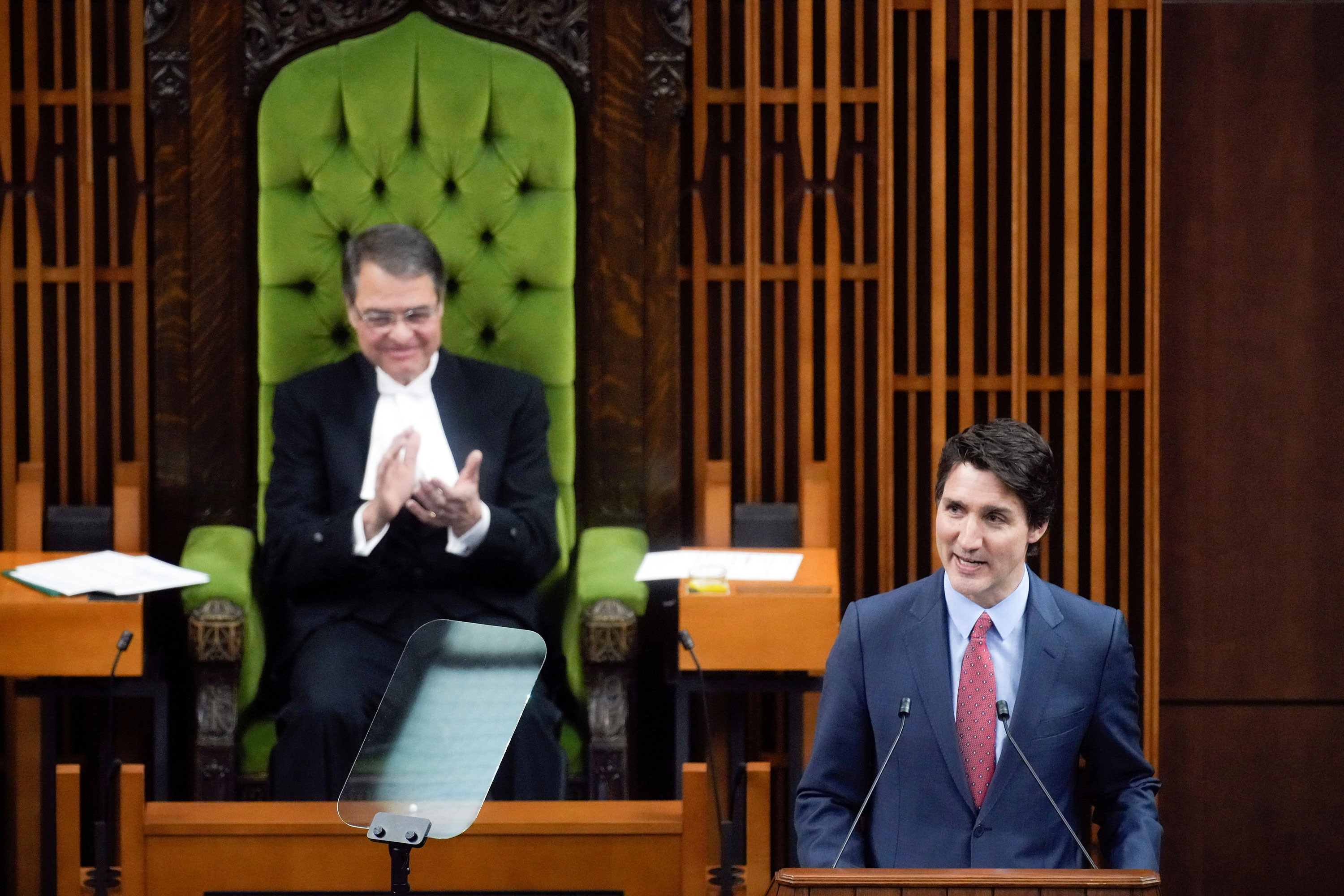 Canadian Prime Minister Justin Trudeau addresses parliament in Ottawa on March 24. 