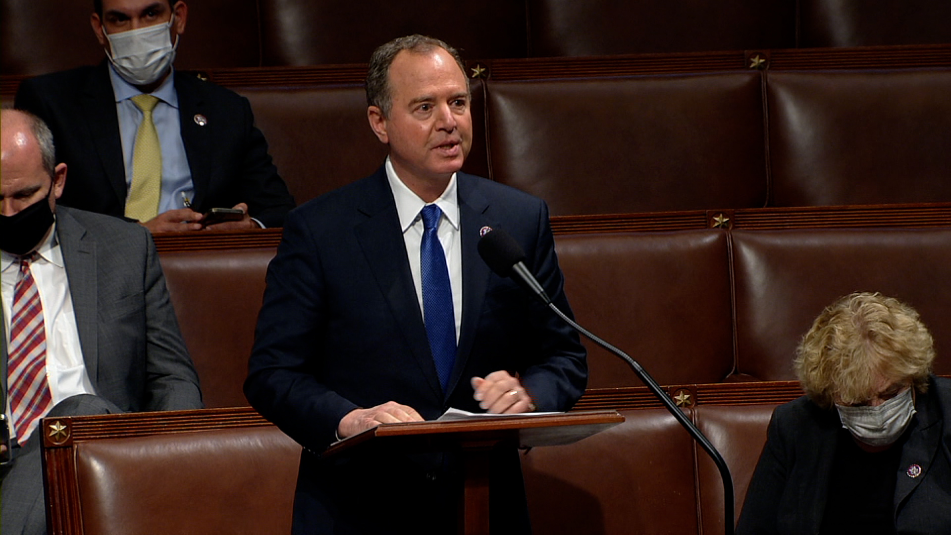 Rep. Adam Schiff speaks on the House floor in Washington, DC, on October 21.